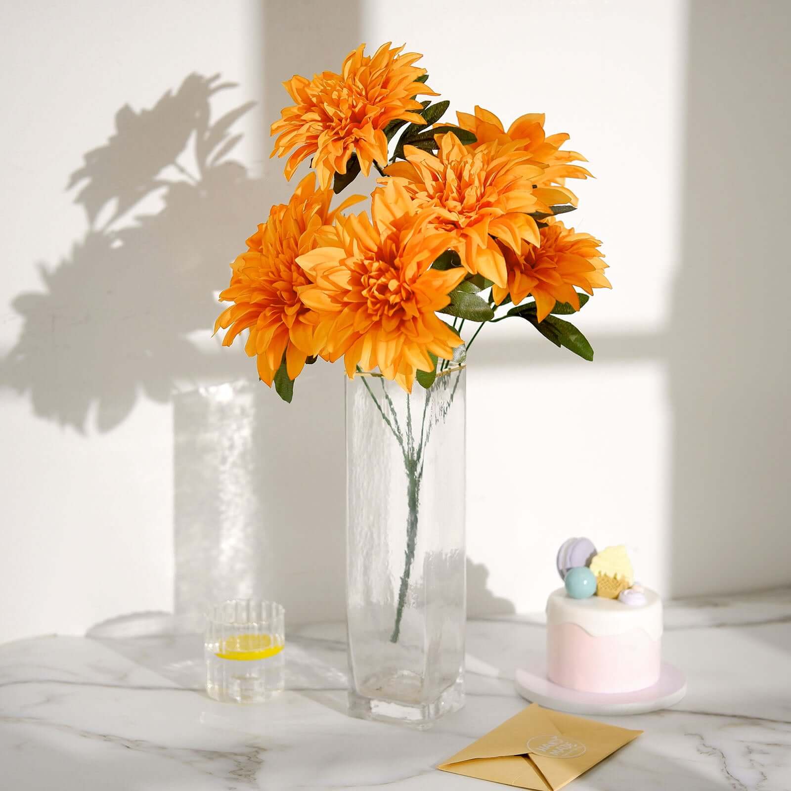 Hot Deal! 2 Bouquets of Orange Artificial Silk Dahlia Flower Spray Bushes - 20 Inches Tall