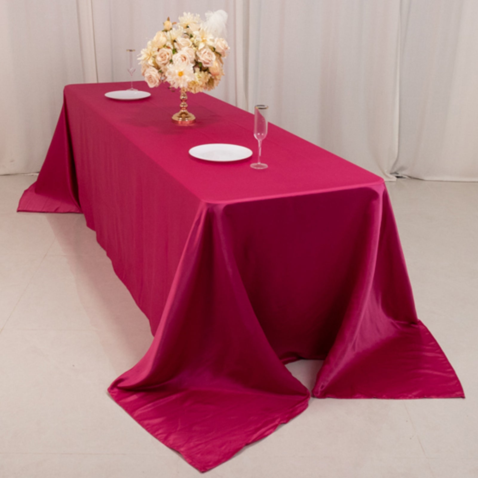 Fuchsia Lamour Satin Rectangle Tablecloth 90x156 - Soft, Seamless & Luxurious