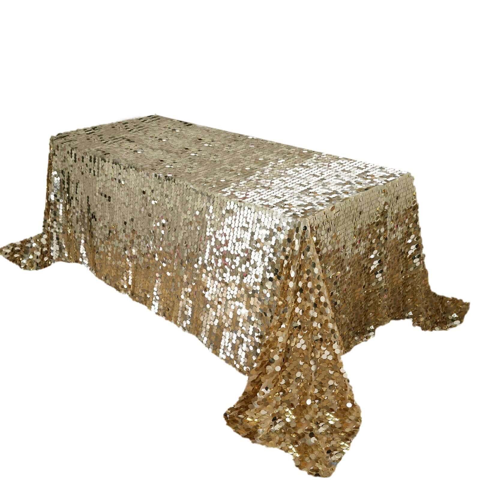 Champagne Sequin 90x132 Rectangle Seamless Tablecloth for Various Events
