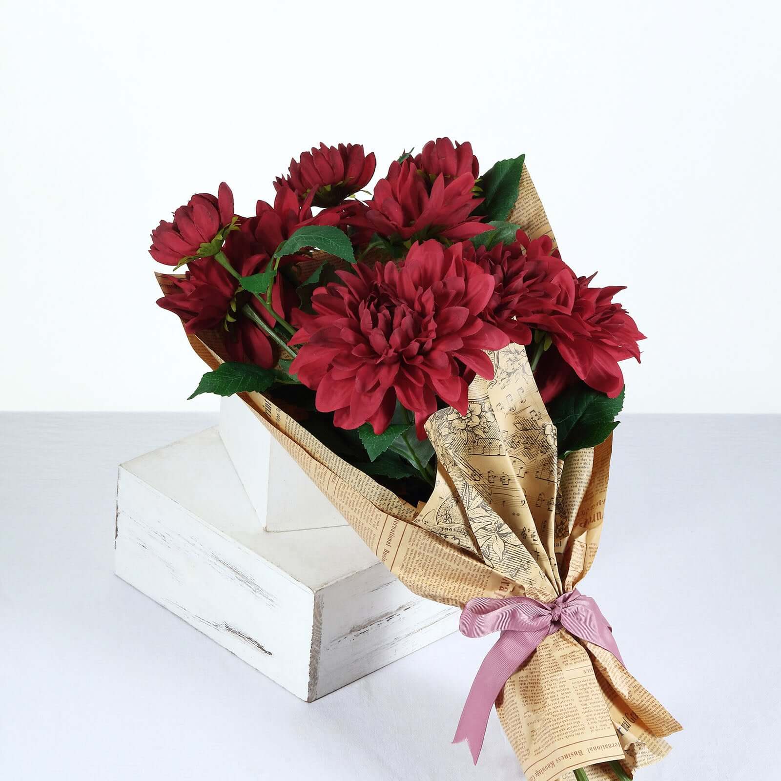 30-Inch Tall Burgundy Artificial Silk Dahlia Flower Stems - Perfect for Stunning Floral Decor