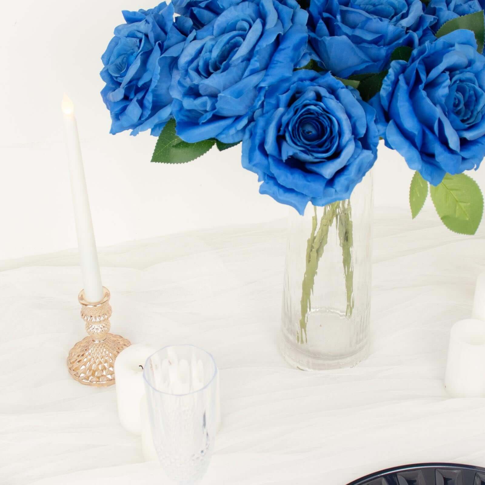 17' Royal Blue Premium Silk Jumbo Rose Flower Bouquet - High - Quality Artificial for Weddings