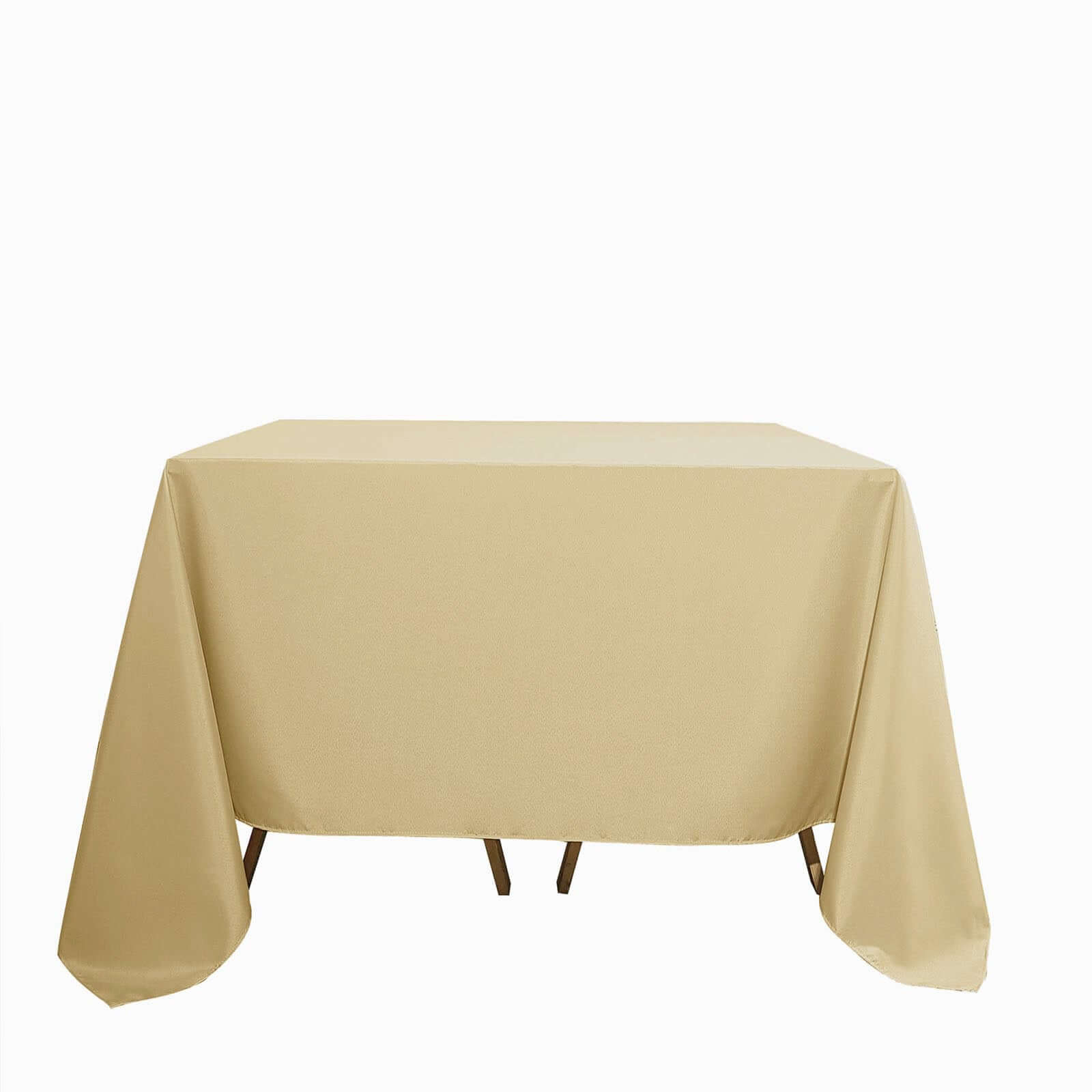 Durable & Wrinkle-Resistant 90x90 Polyester Square Tablecloth in Champagne Color