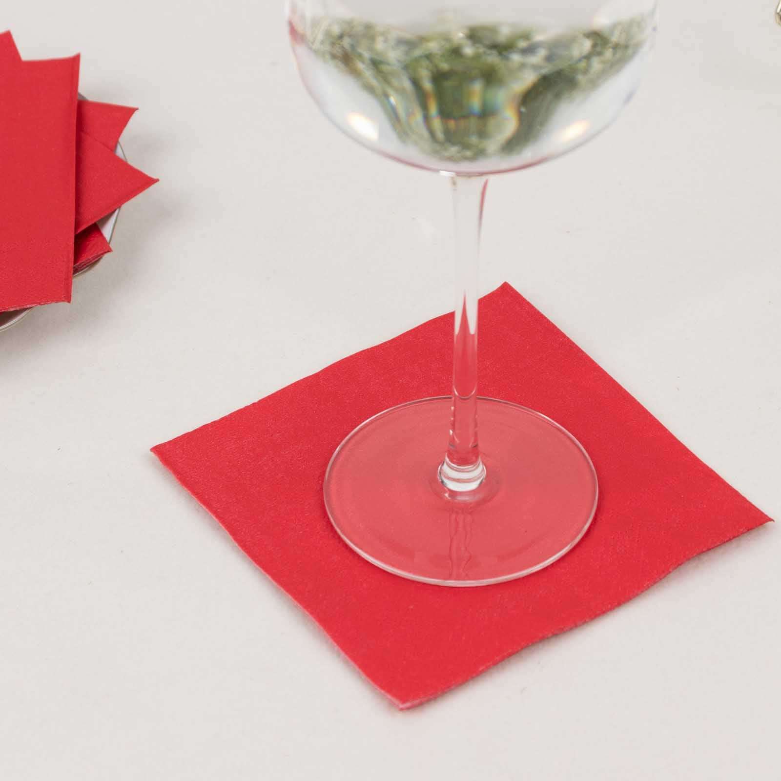 Great Deal! 50-Pack 2-Ply Disposable Red Paper Cocktail Beverage Napkins, 18GSM, 5x5