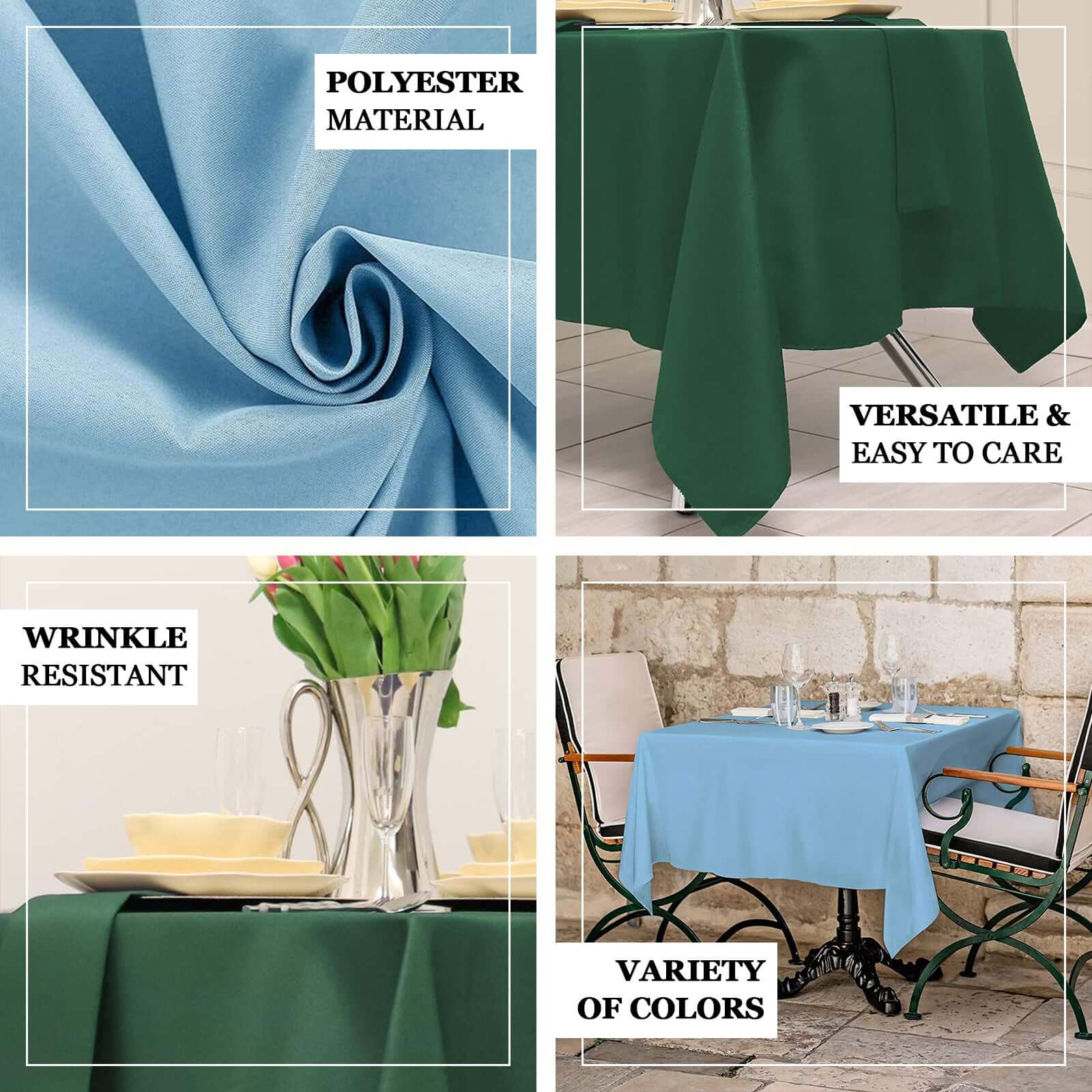 Hunter Emerald Green 70x70 Polyester Square Tablecloth - Durable & Wrinkle-Free