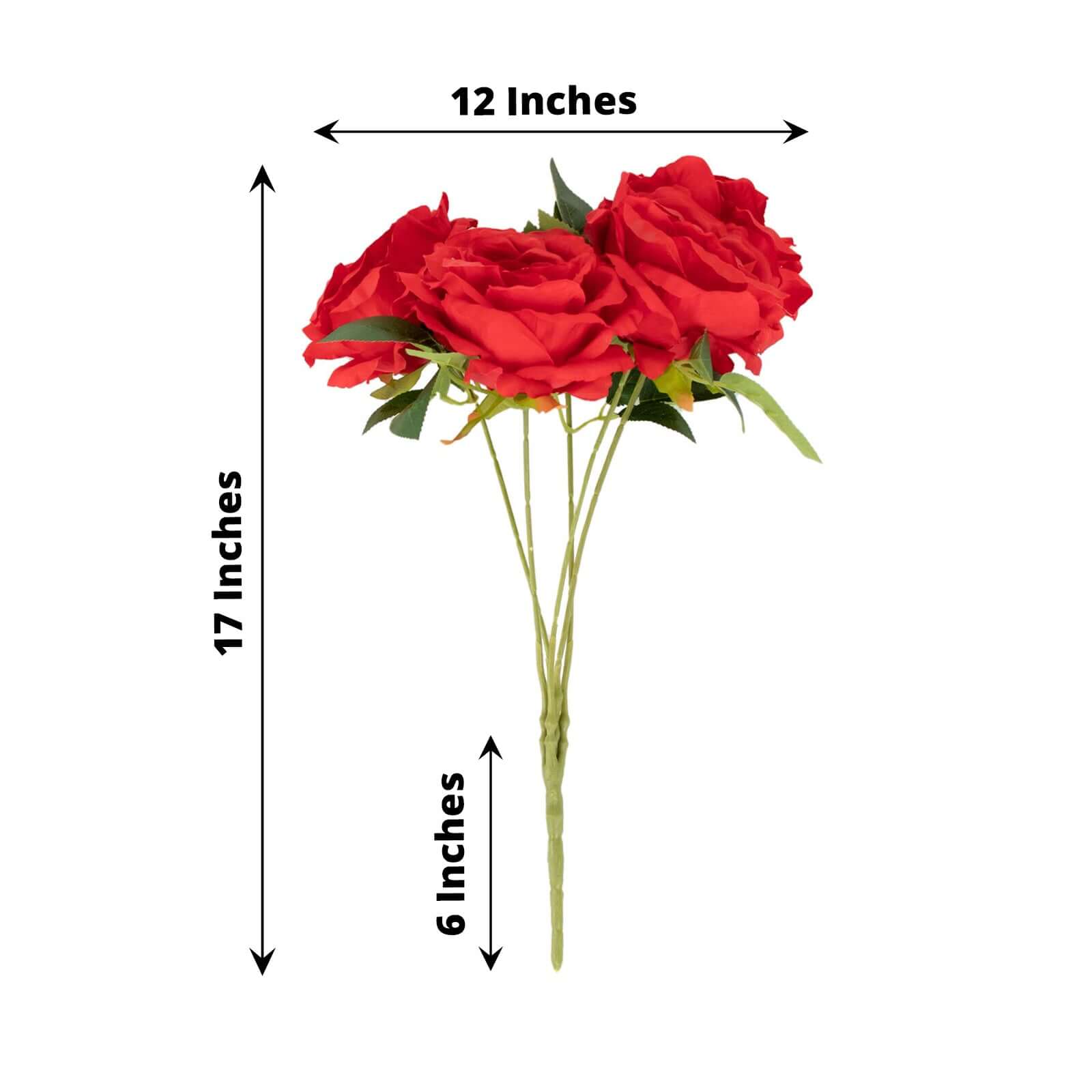 17-inch Red Premium Silk Jumbo Rose Flower Bouquet: 2 Bushes for Stunning Decor