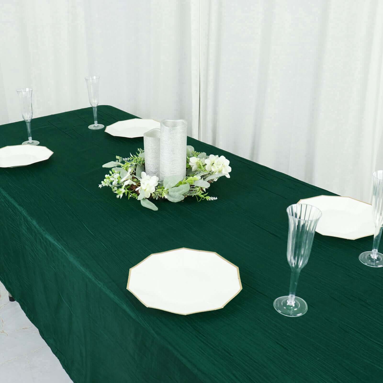 Hunter Emerald Green Crinkle Taffeta Rectangle Tablecloth 60x102