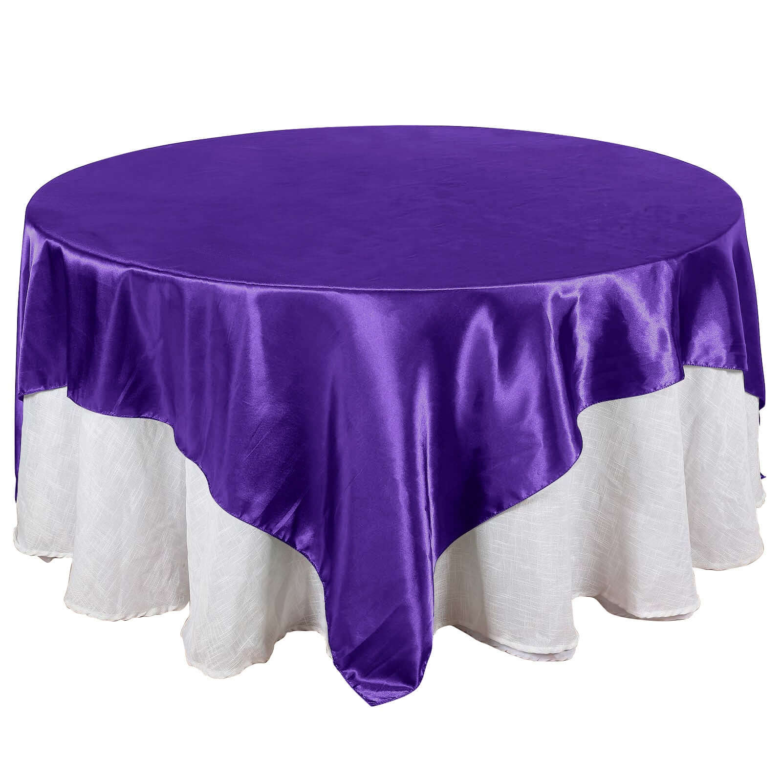 Purple Satin 90x90 Square Table Overlay - Smooth Finish, Ideal Table Topper