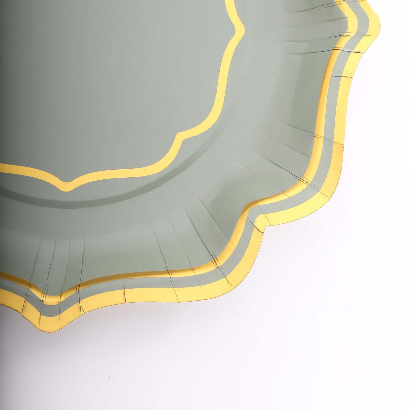 25-Piece Disposable 300GSM Sage Green Paper Dessert Plates with Gold Scalloped Edge, 8 Inches