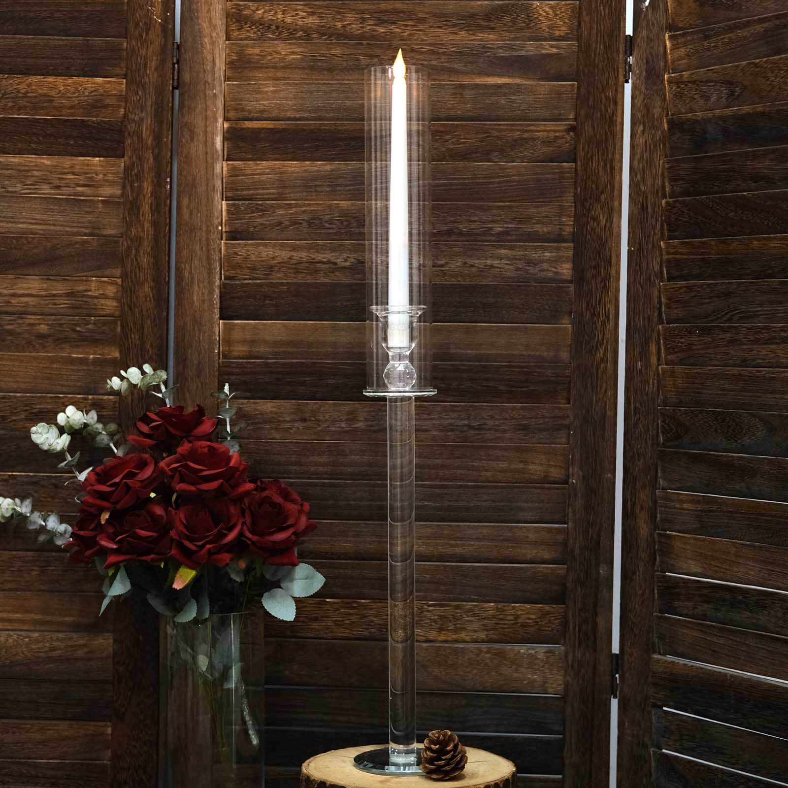 2-Pack Tall Clear Crystal Glass Hurricane Taper Candle Holders, Decorative 26-Inch Stands