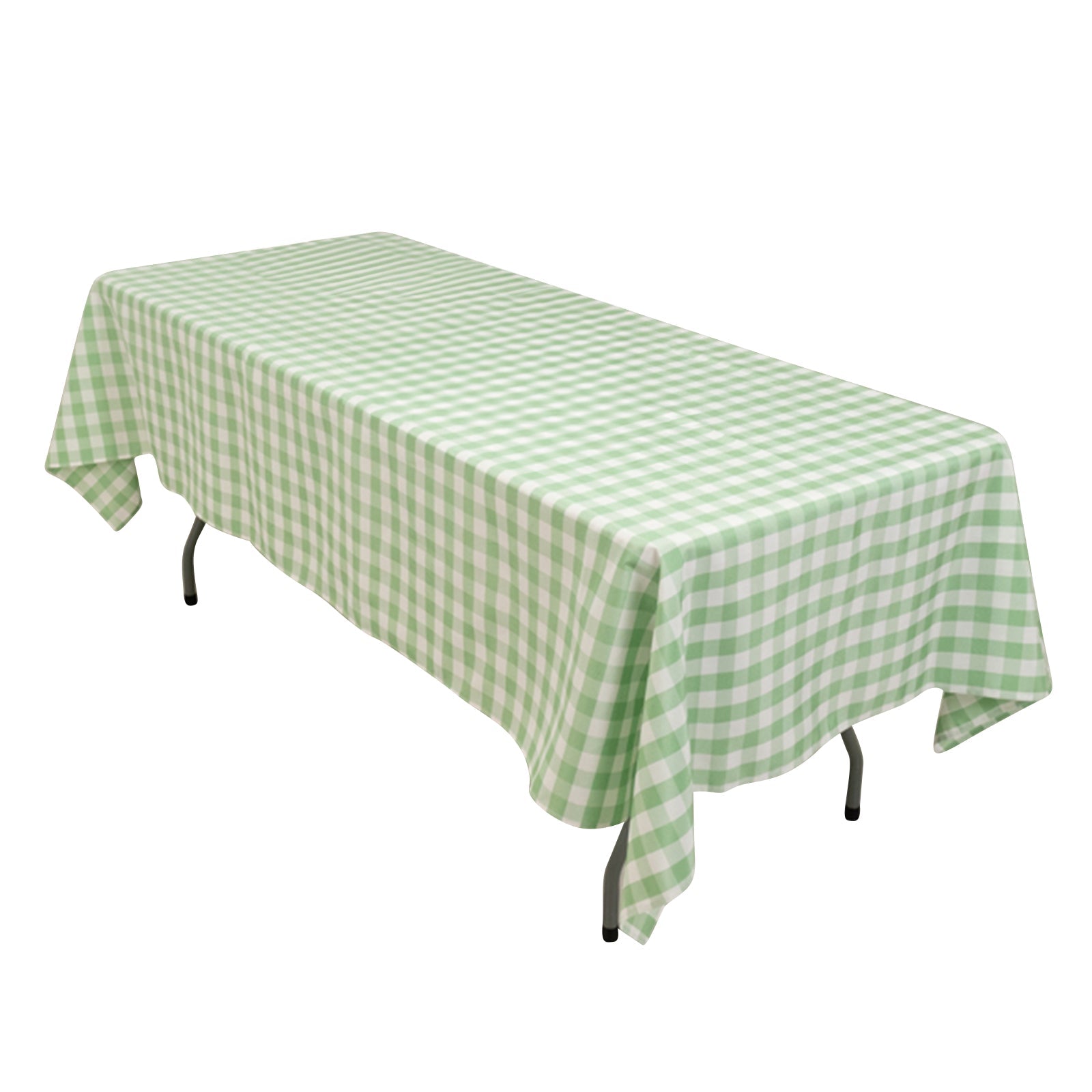 White/Sage Green Checkered Buffalo Plaid 60x102 Polyester Rectangle Tablecloth