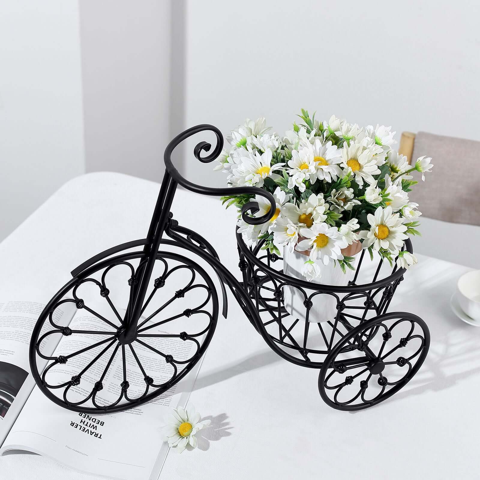 Black Tricycle Metal Planter Basket - Ideal for Indoor/Outdoor Decor