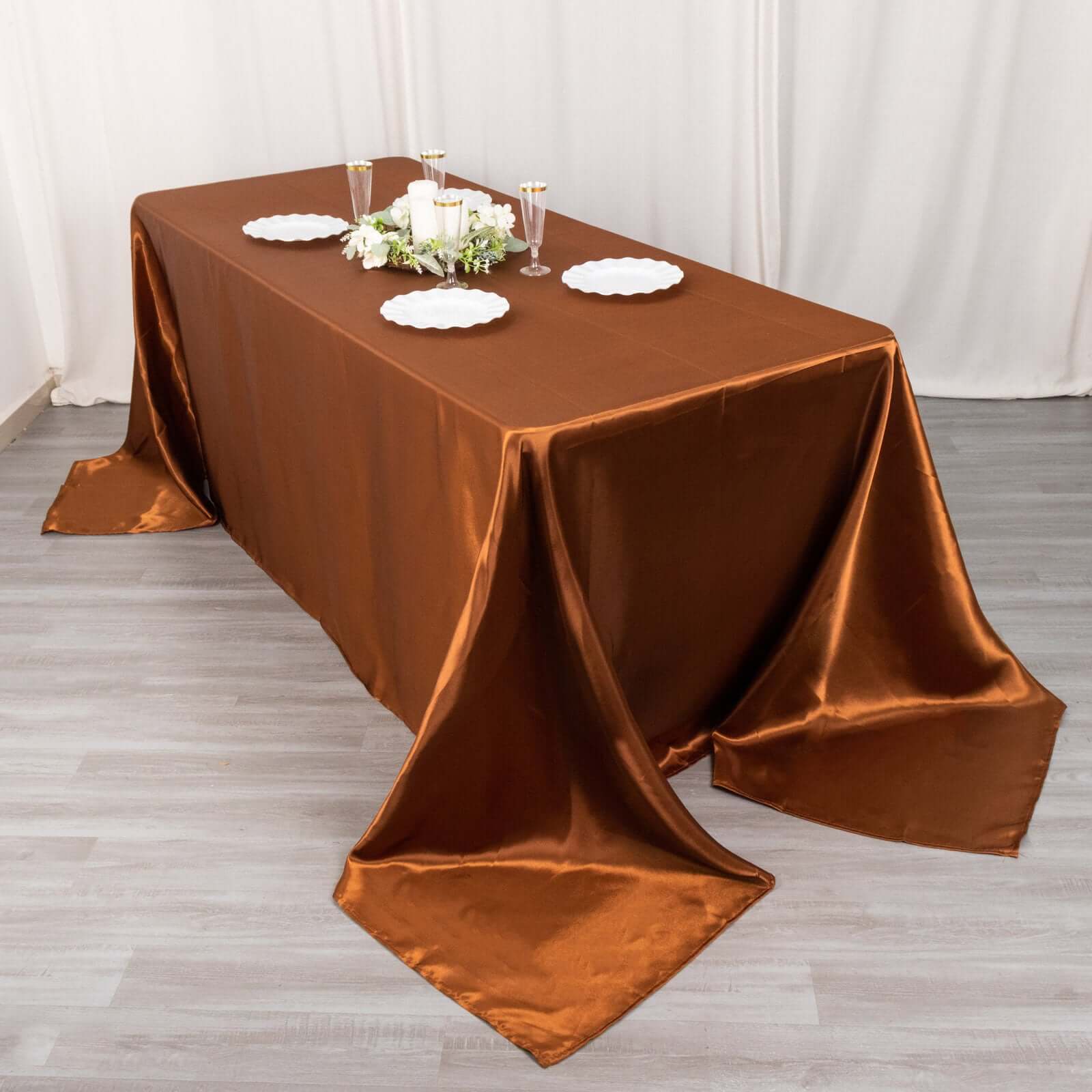 Hot Deal! Seamless Satin Rectangular Tablecloth in Cinnamon Brown, 90x132 Size