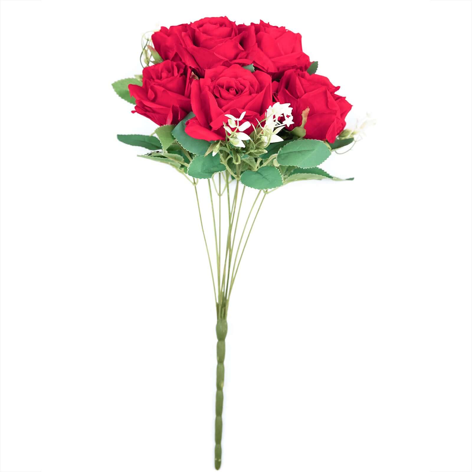 18-Piece Real Touch Red Silk Artificial Rose Flower Bouquet with 2 Bushes