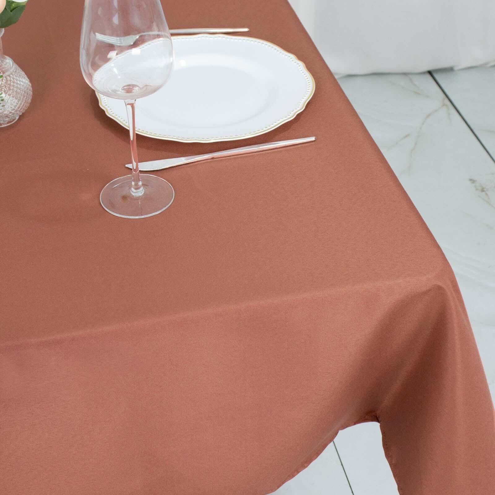 Hot Sale! 54x54 Square Terracotta (Rust) Polyester Tablecloth - 220GSM, Stain & Wrinkle Resistant
