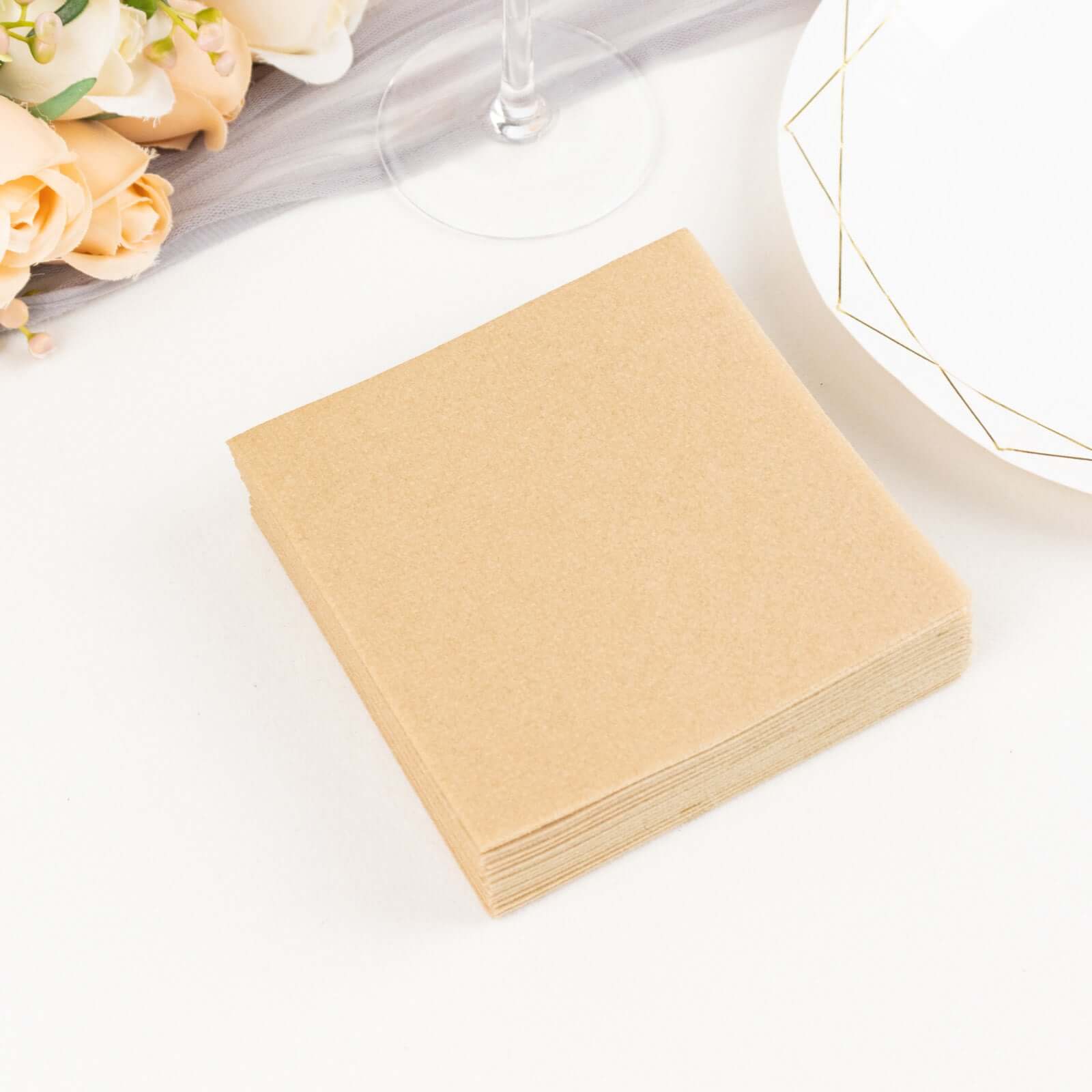 20-Piece Set of 5x5 Natural Linen-Look Highly Absorbent Airlaid Napkins