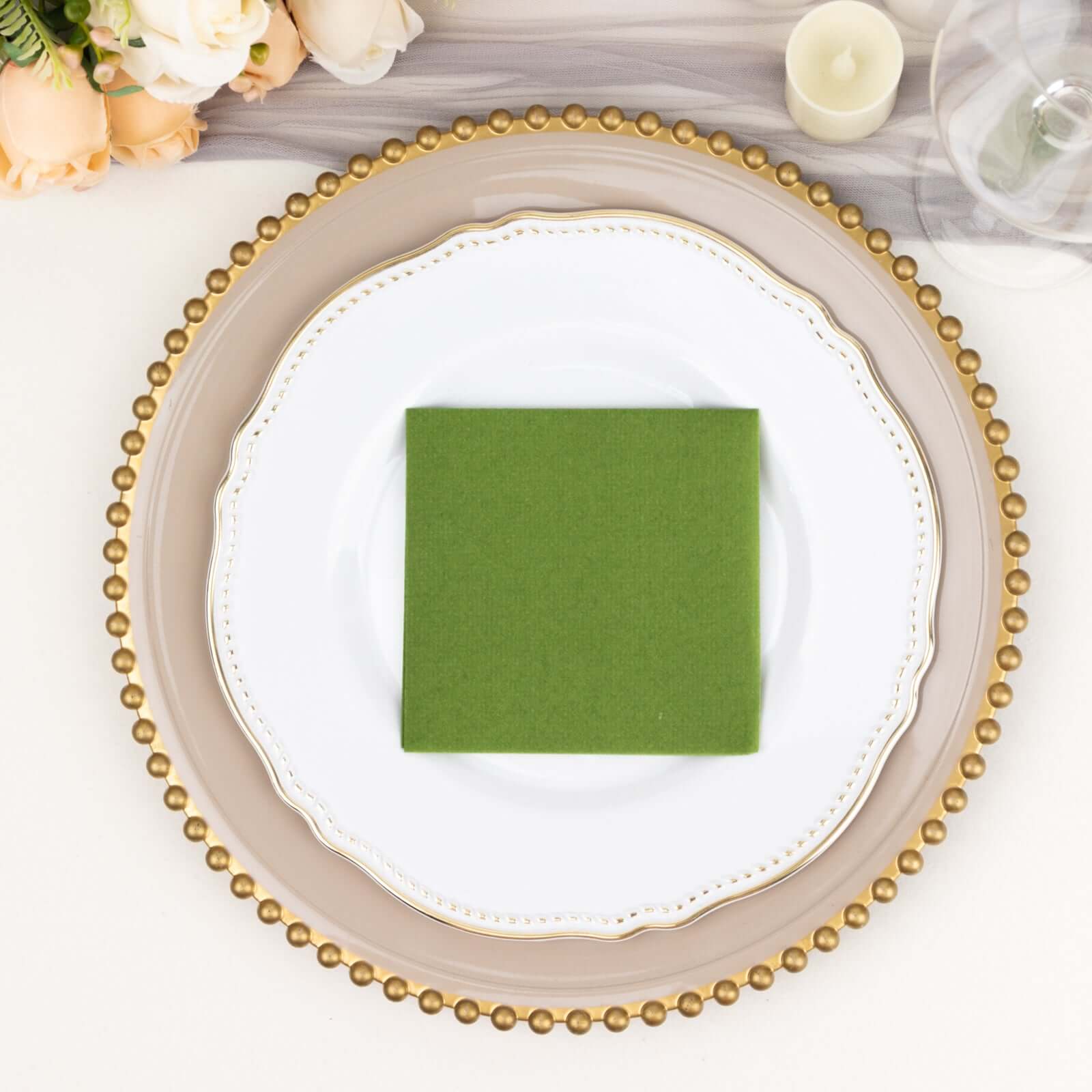 20-Piece Olive Green 5x5 Airlaid Linen-Like Highly Absorbent Napkins