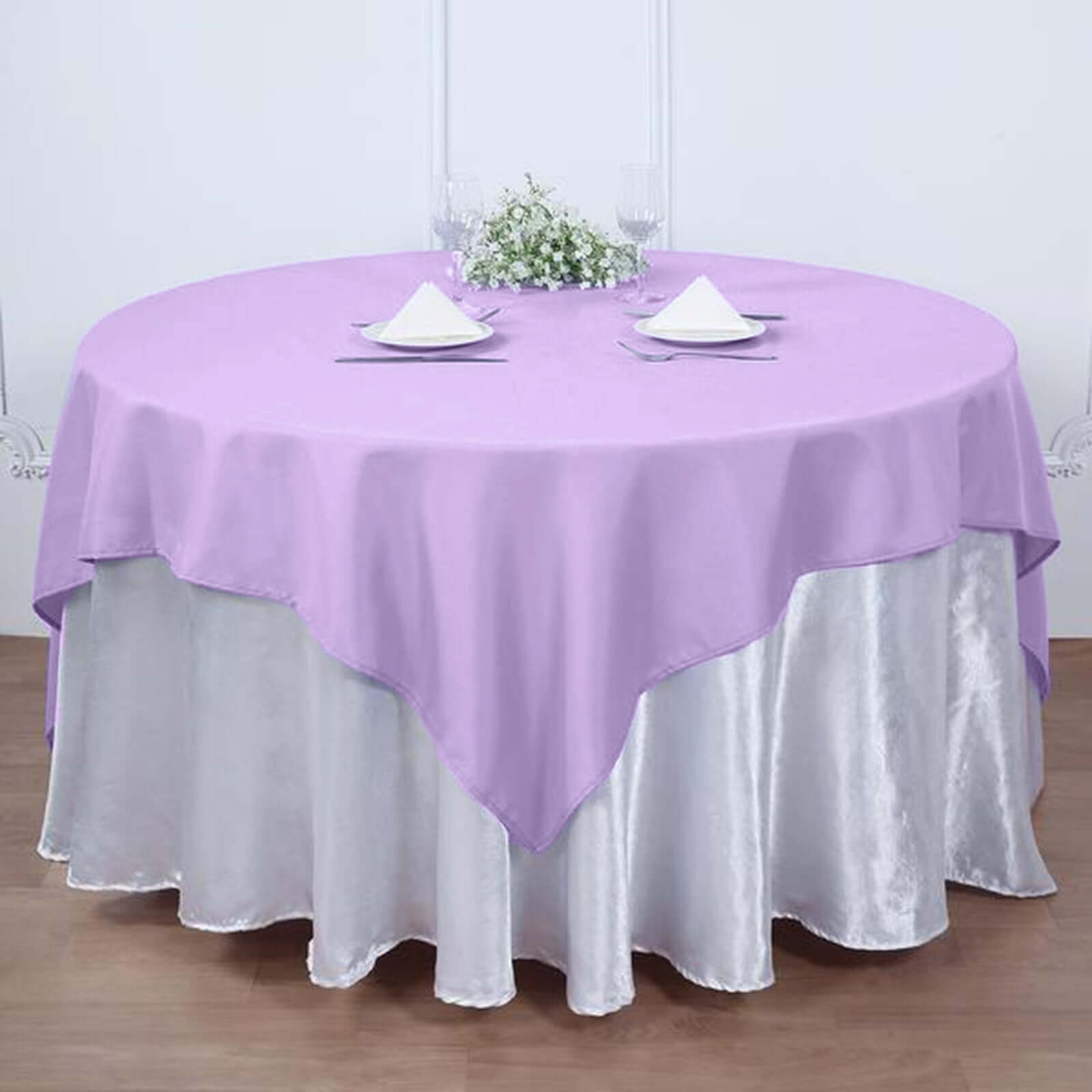 Wrinkle-Resistant & Durable 70x70 Polyester Square Table Overlay in Lavender Lilac - Perfect for Events!