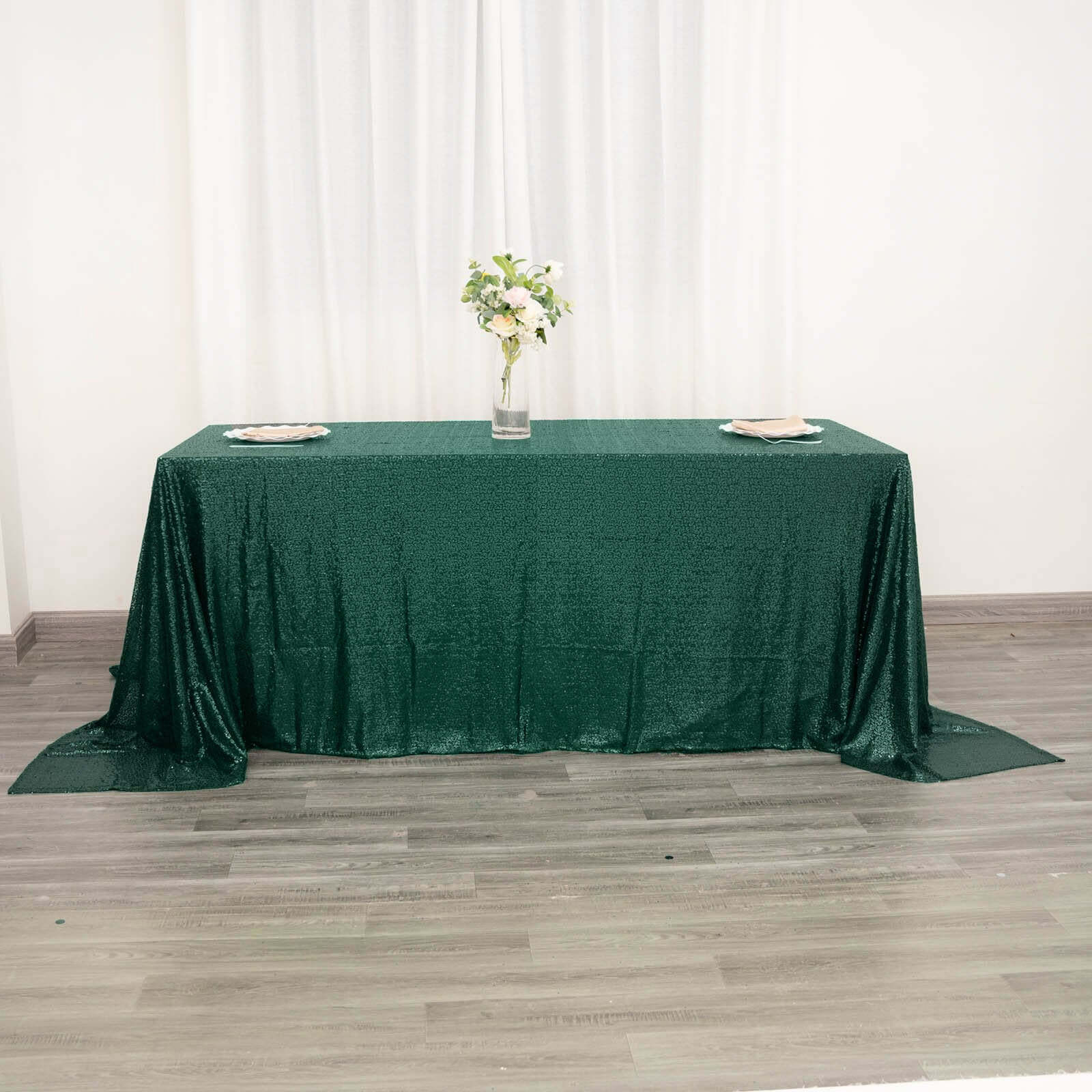 Hot Sale! Seamless Sparkly Sequin Rectangle Tablecloth in Hunter Emerald Green, 90x132