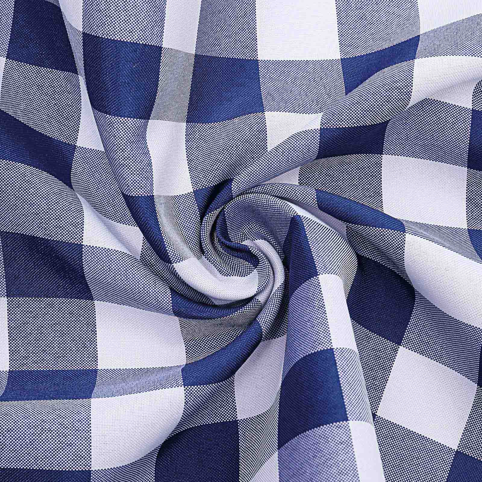 Hot! White/Navy Blue Checkered Buffalo Plaid Polyester 54x54 Square Tablecloth for Casual Tables