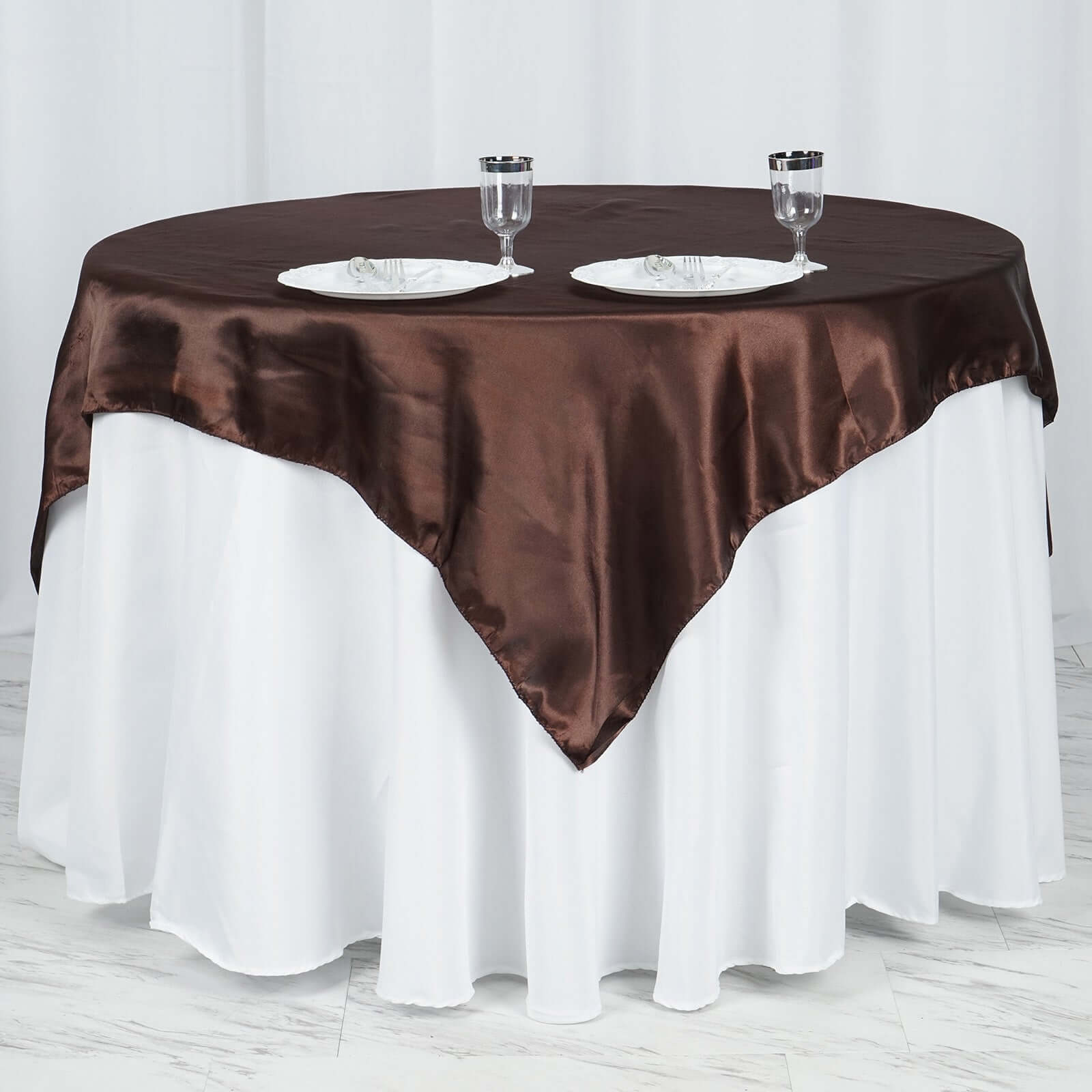 Chocolate Satin Square Table Overlay - 60x60 Tablecloth with Smooth Silky Touch