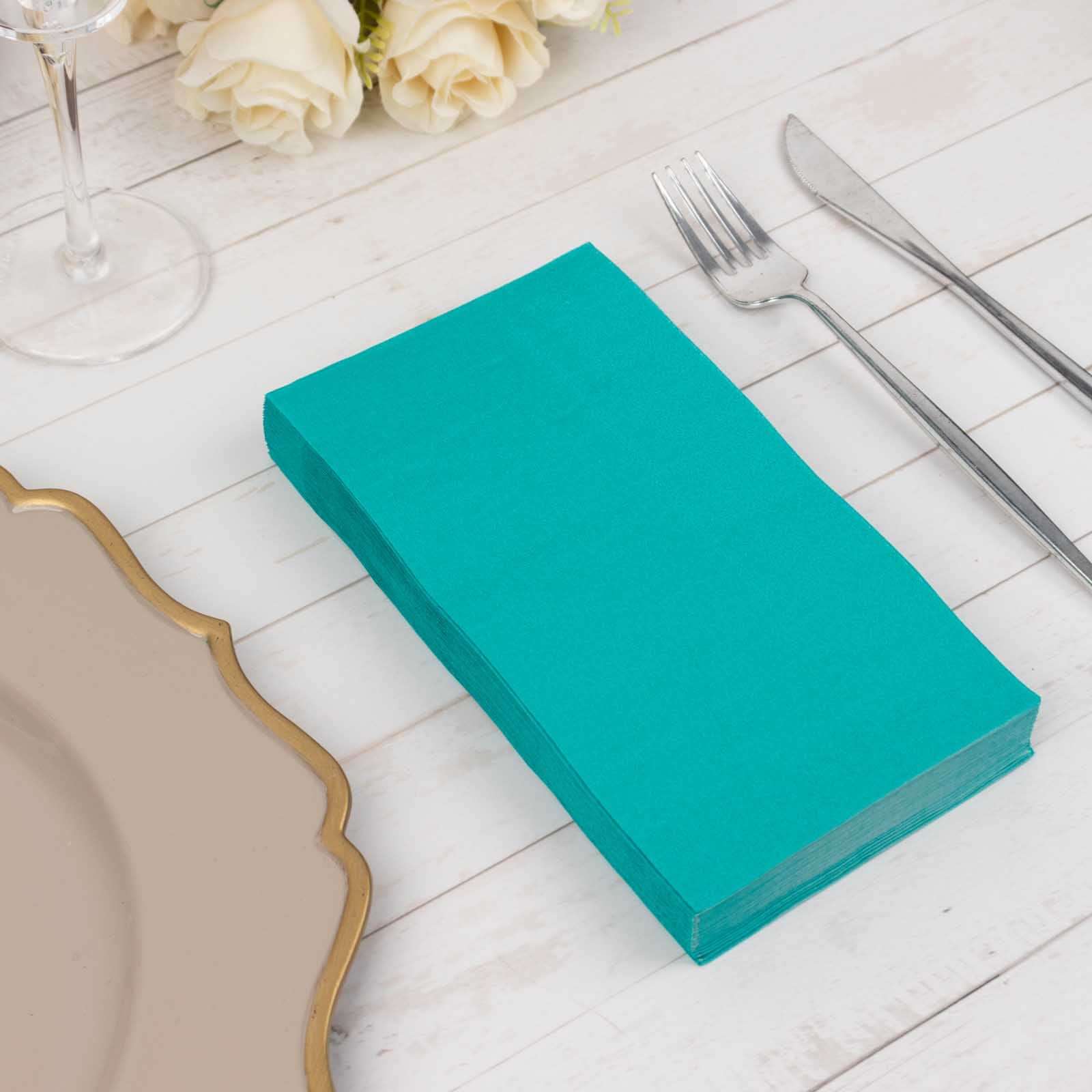 Hot Deal! 50-Pack Disposable 2-Ply Soft Turquoise Paper Cocktail and Beverage Napkins for Weddings