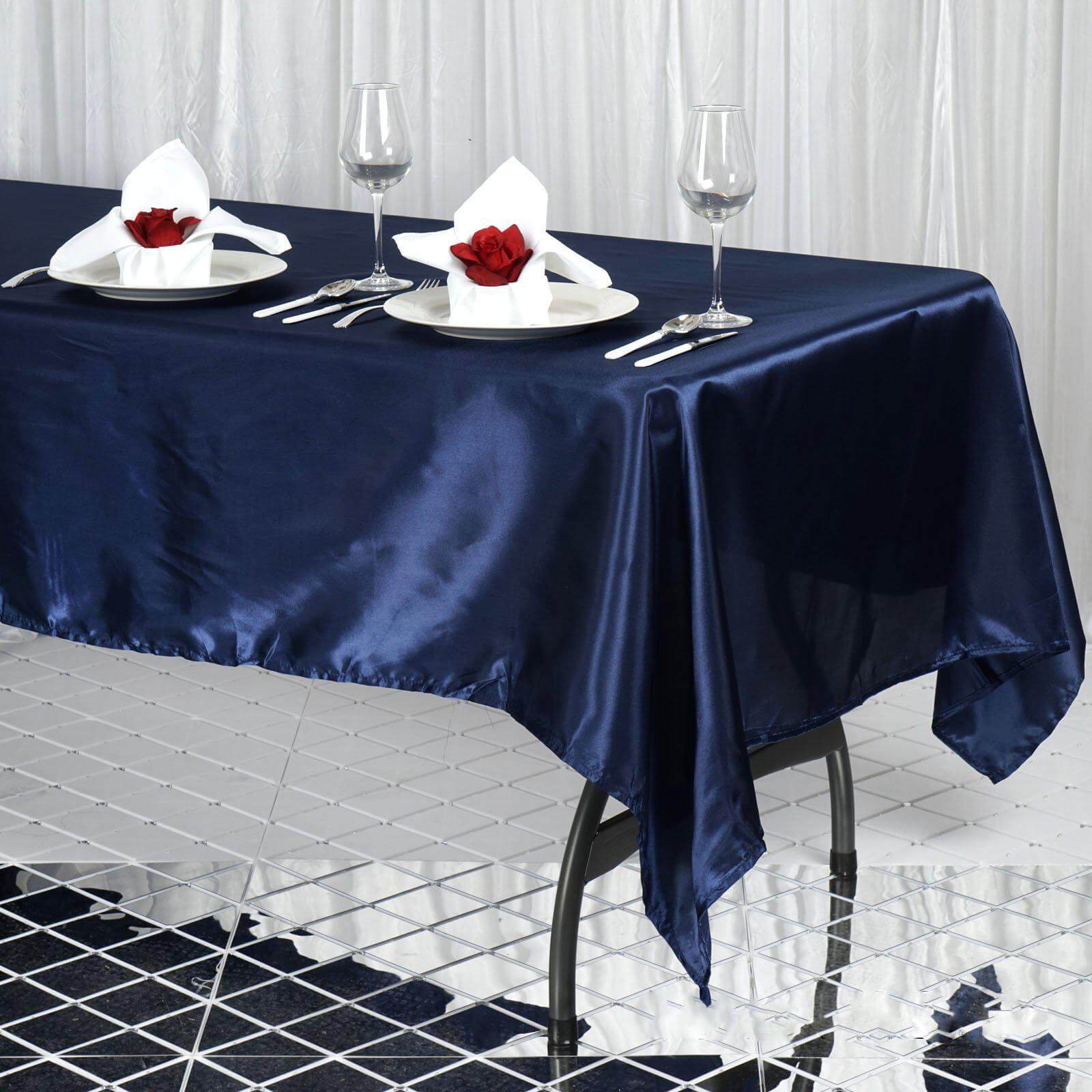 Navy Blue Satin 60x102 Rectangular Tablecloth - Smooth & Lustrous Cover