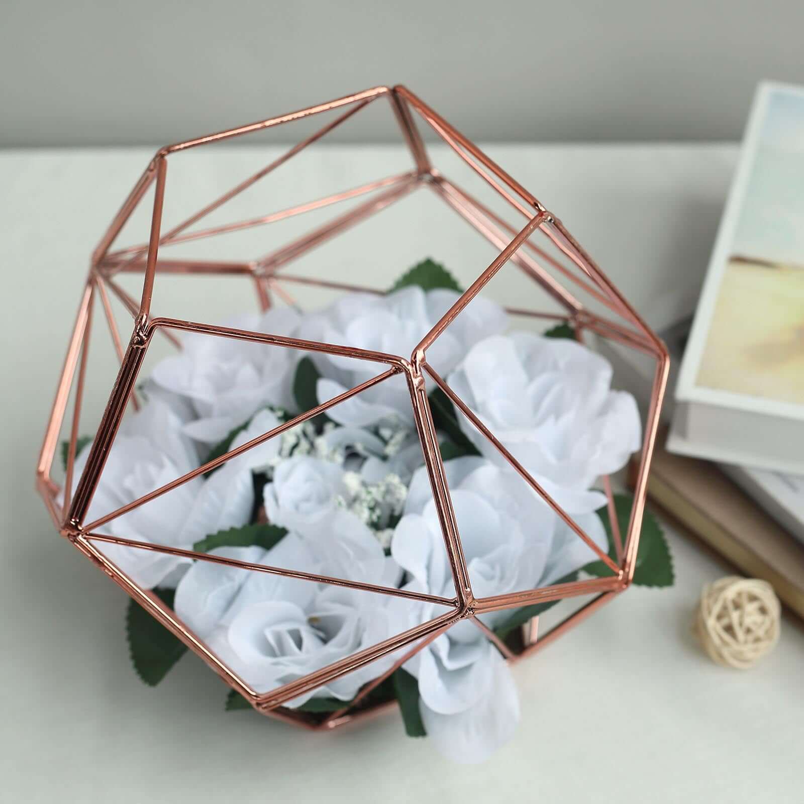 Stunning Rose Gold Metal Pentagon Prism Geometric Tealight Candle Holder - Ideal for Decor