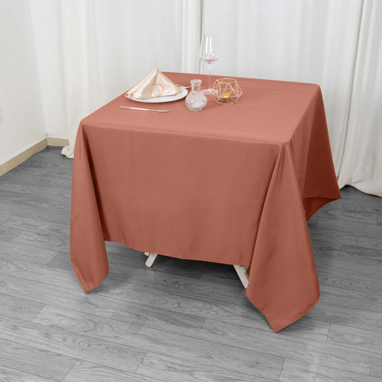 Hot! 70x70 Terracotta Premium Polyester Wrinkle-Resistant 220GSM Square Tablecloth