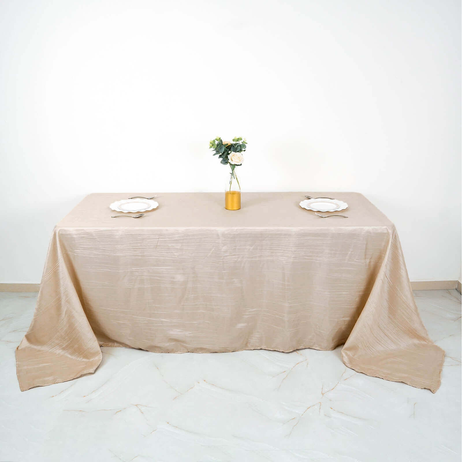 Hot Deal! Beige Seamless Accordion Crinkle Taffeta Rectangle Tablecloth 90x132
