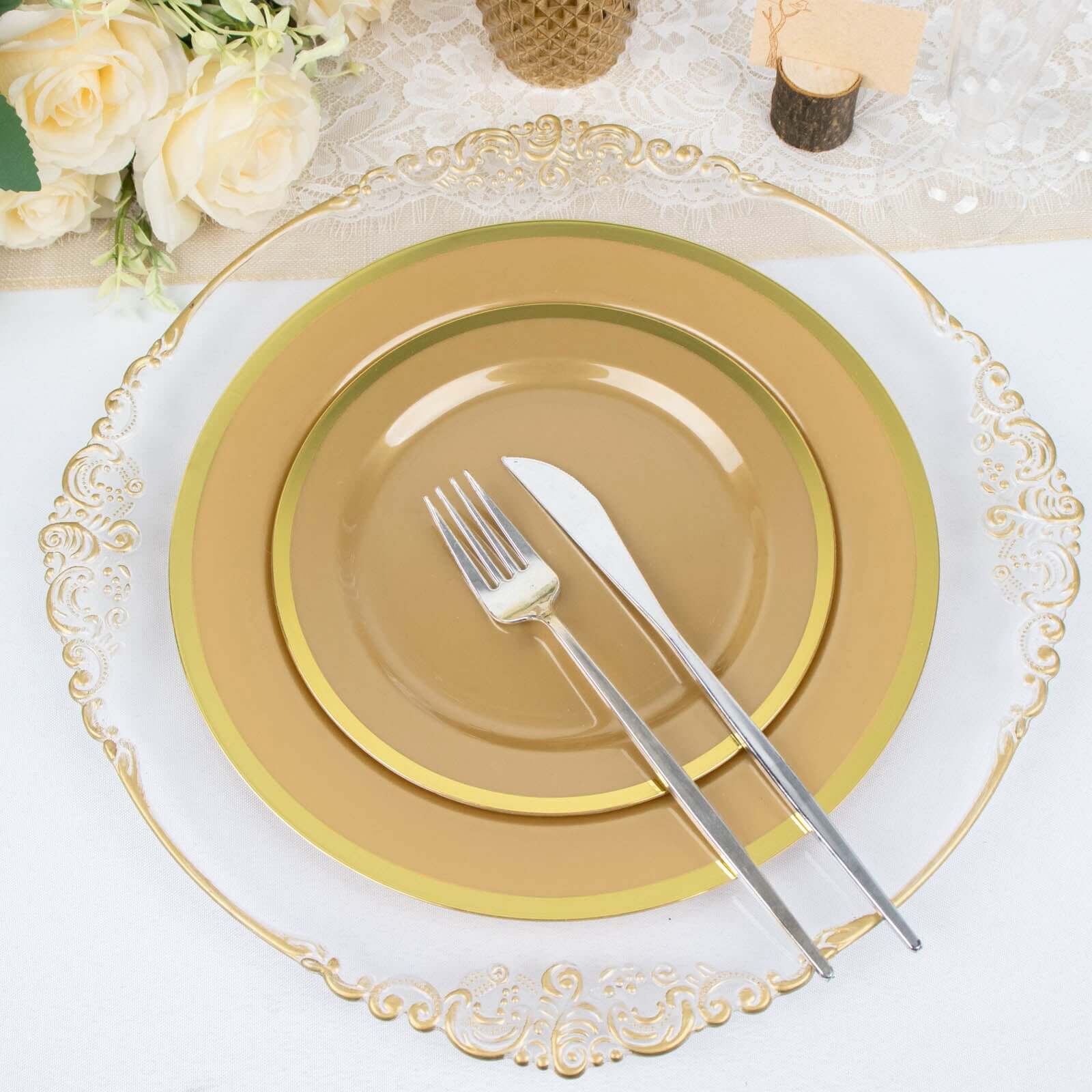 Hot Deal! 10-Pack Gold Plastic 10-Inch Disposable Dinner Plates for Special Events