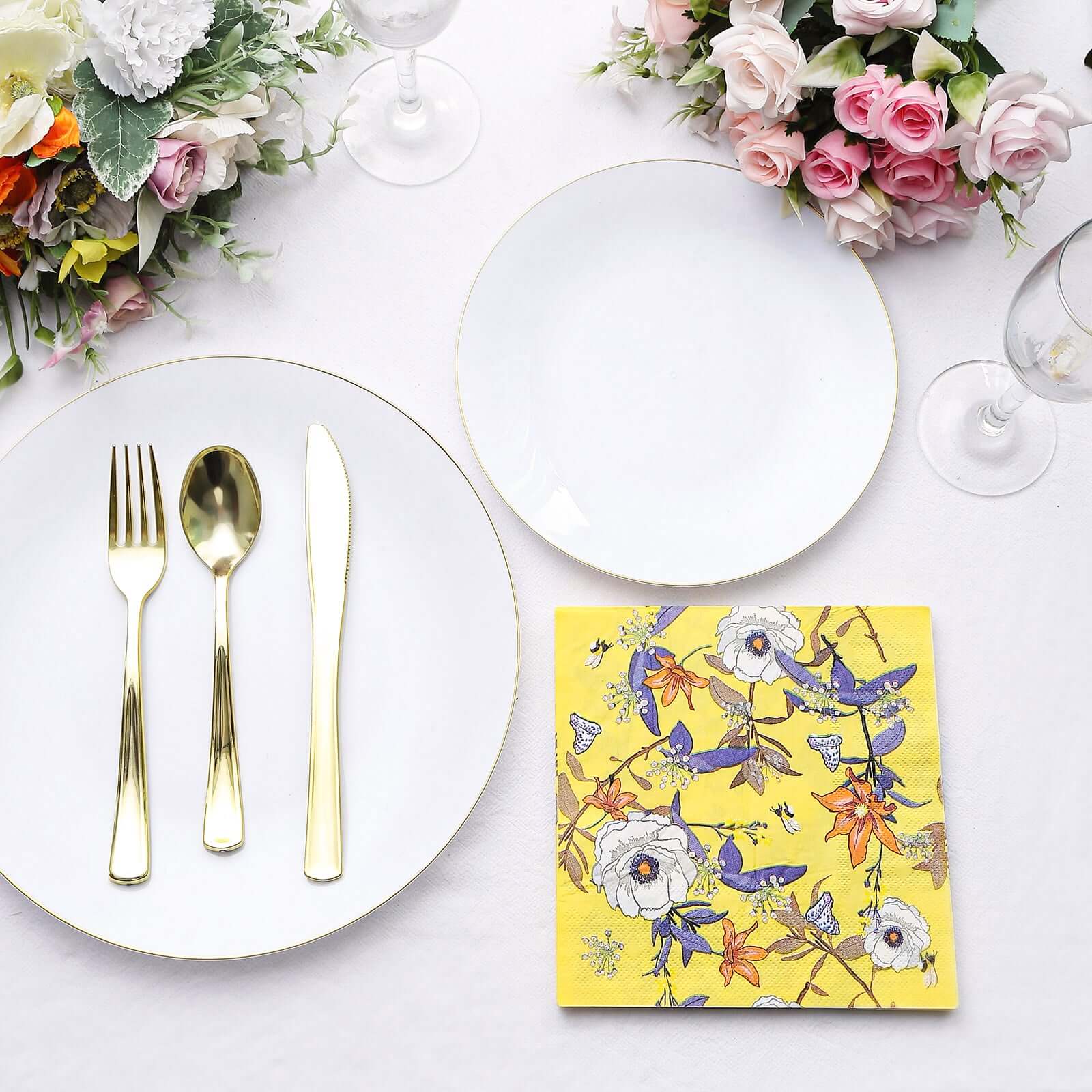20-Pack Yellow Floral 2-Ply Soft 18GSM Paper Beverage Napkins for Weddings and Parties