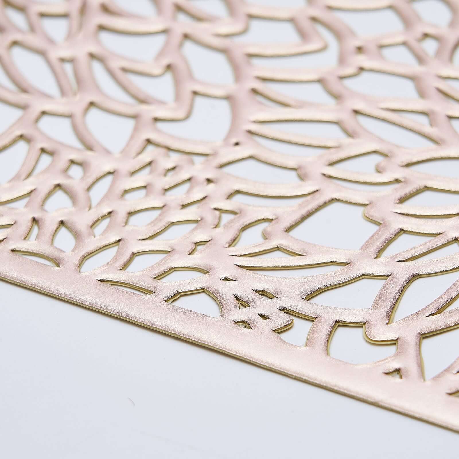 6-Pack Gold Metallic Floral Vinyl Placemats - Non-Slip 12x18 Rectangle Table Mats