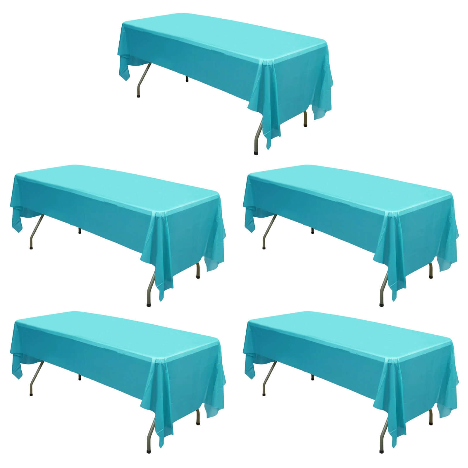 5-Pack Turquoise Rectangle Plastic Table Covers - Durable & Reusable PVC Disposable Covers for Gatherings