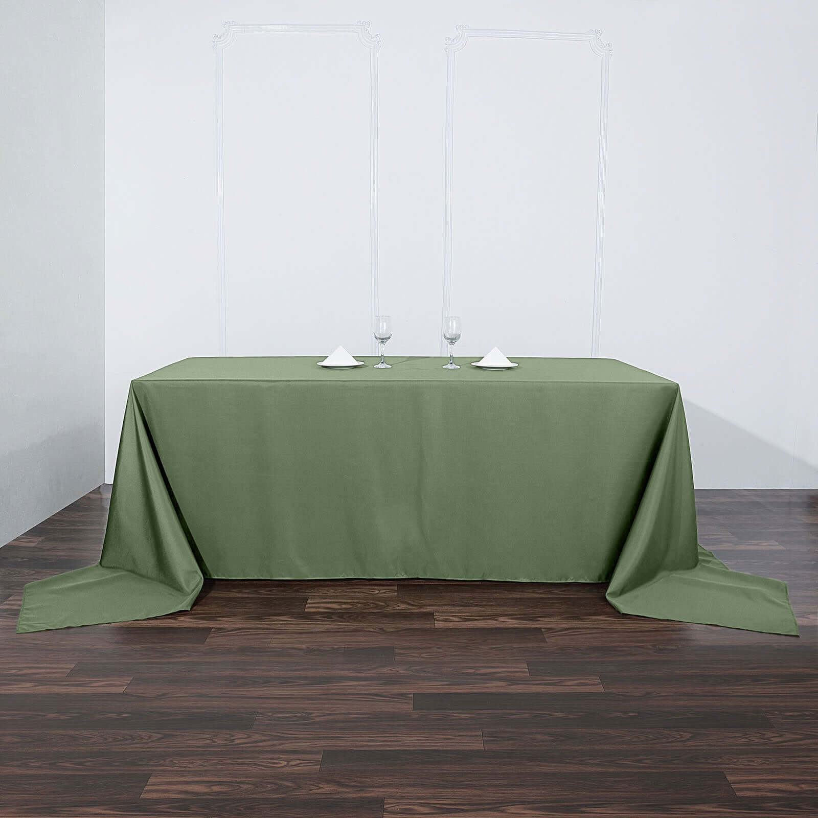 Seamless Wrinkle-Resistant Olive Green Polyester Rectangle Tablecloth 90x156