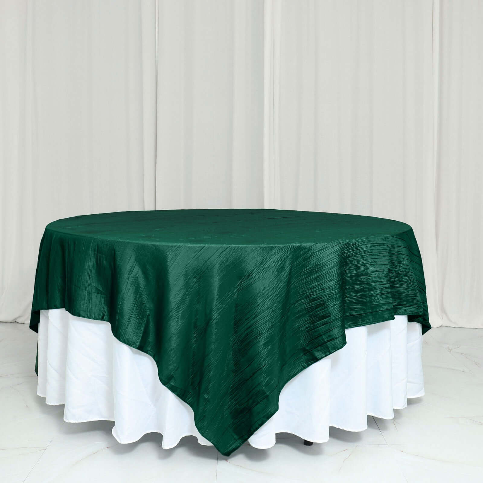 Hunter Emerald Green 90x90 Square Accordion Crinkle Taffeta Table Overlay