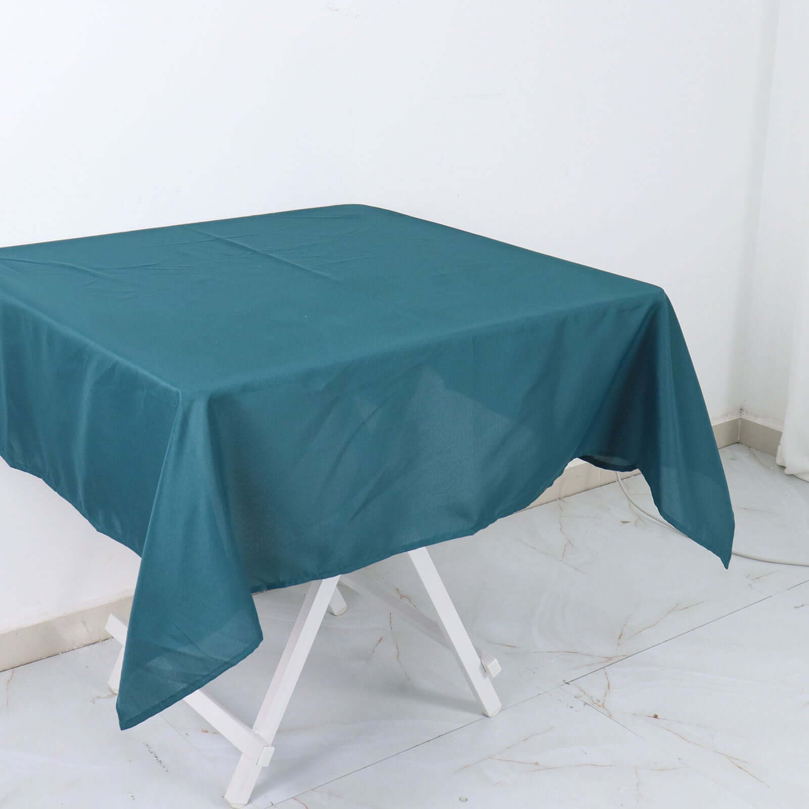 Wrinkle-Resistant & Durable 54x54 Polyester Square Tablecloth in Peacock Teal - Ideal for Events