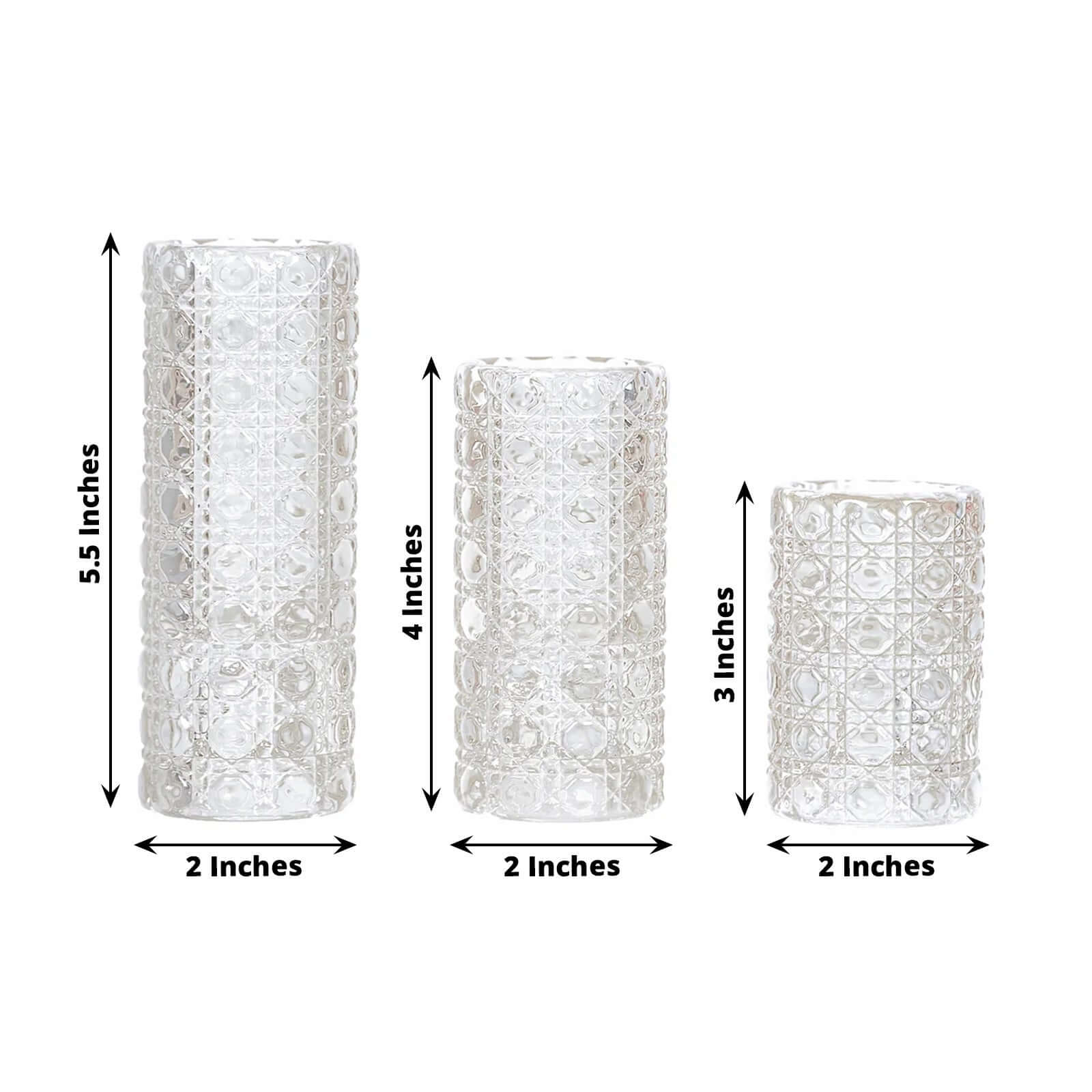 Hot Deal! Set of 3 Clear Glass Taper & Tealight Candle Holders with Gemstone Pattern