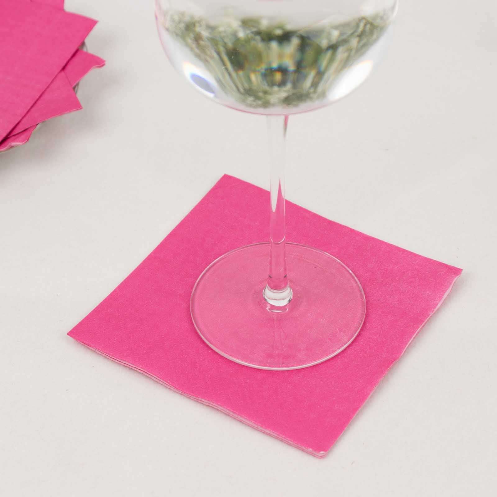 Get 50-Pack Disposable 2-Ply Fuchsia Paper Cocktail Napkins - Soft 18GSM, 5x5 Size