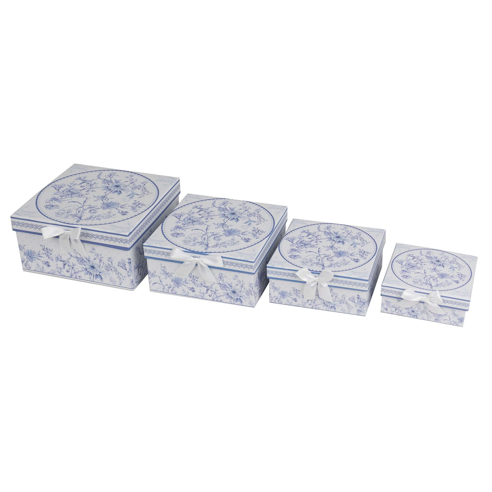 Hot! Set of 4 White & Blue French Toile Cardstock Nesting Gift Boxes - Stackable & Reusable