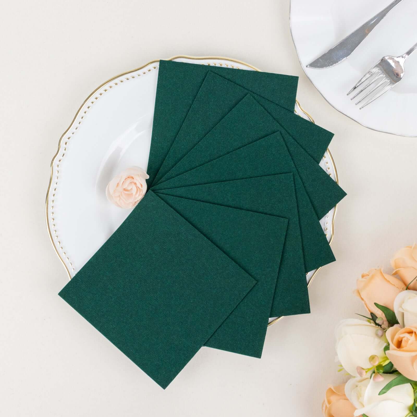20-Pack Hunter Emerald Green Airlaid Cocktail Napkins - Soft, Absorbent & Linen-Like