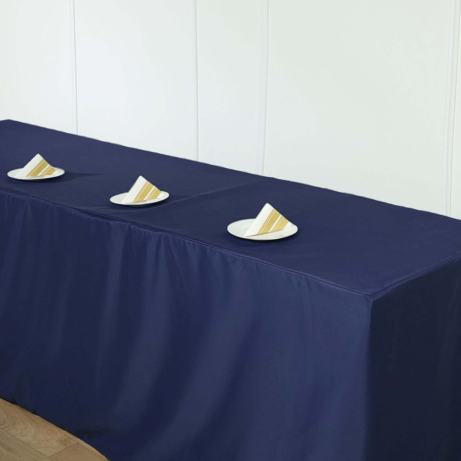 Navy Blue Durable Polyester Fitted Tablecloth for 8FT Rectangle Tables - Easy to Maintain