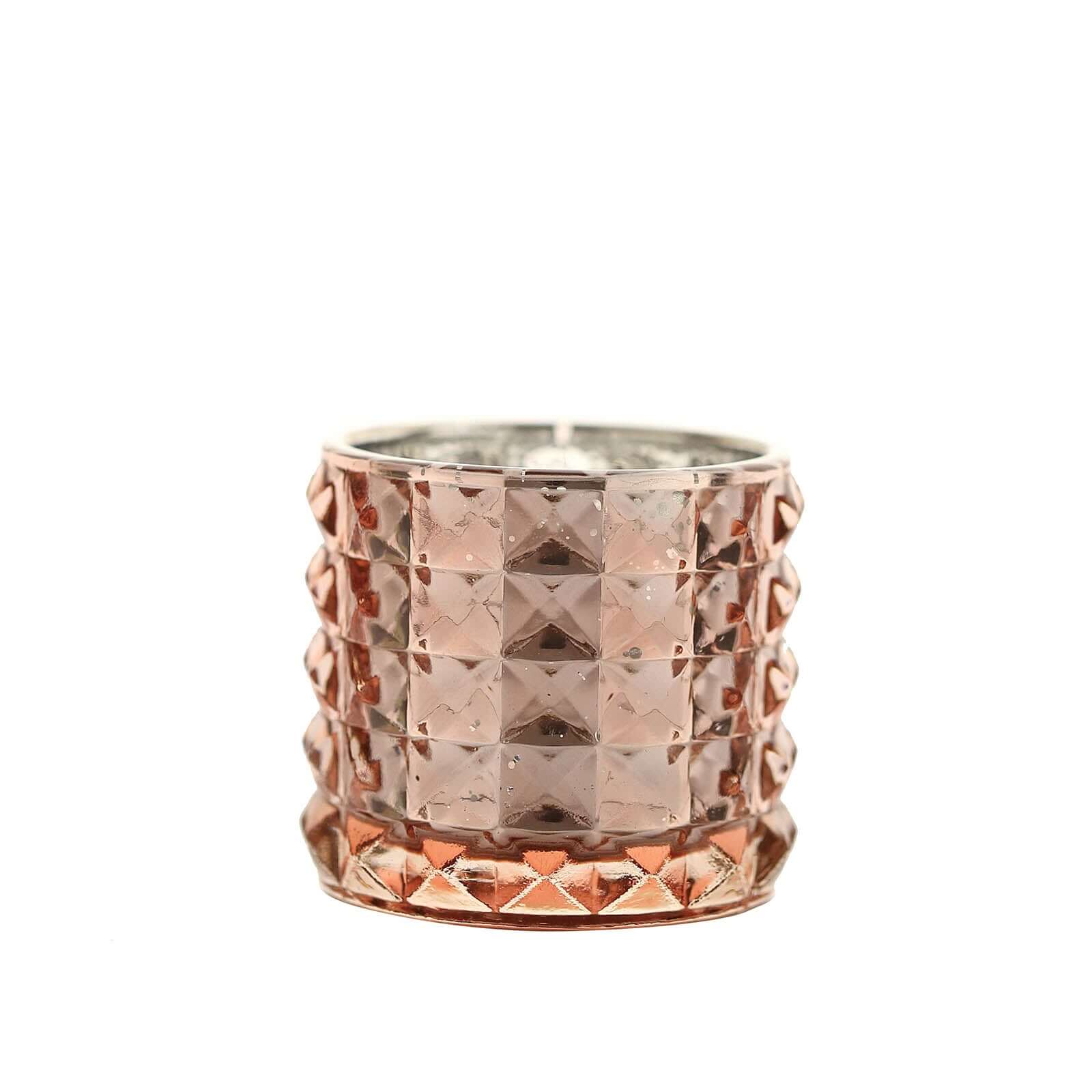 Hot Deal! 6-Pack Rose Gold Studded Faceted Mercury Glass Tealight Candle Holders