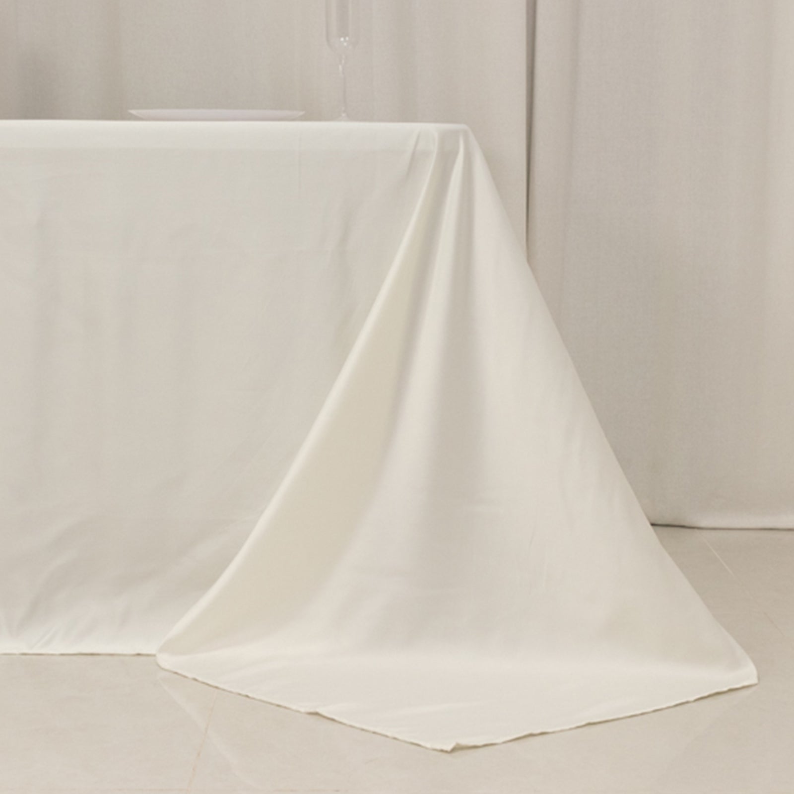 Ivory Lamour Satin Rectangle Tablecloth 90x132 - Soft, Silk - like & Seamless