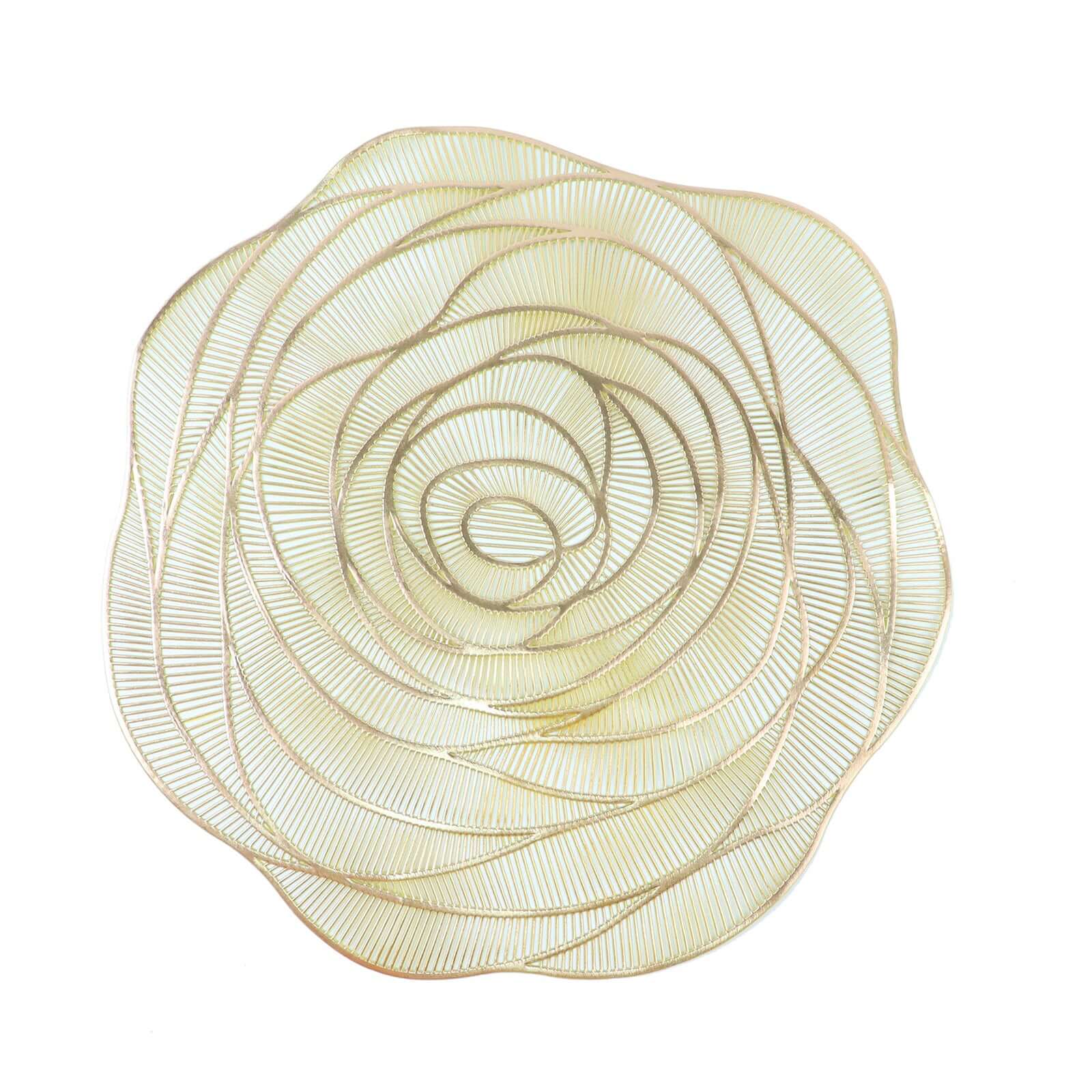Hot Deal! 6-Pack Metallic Gold Rose Flower Vinyl Round Non-Slip Washable Dining Table Mats, 15"