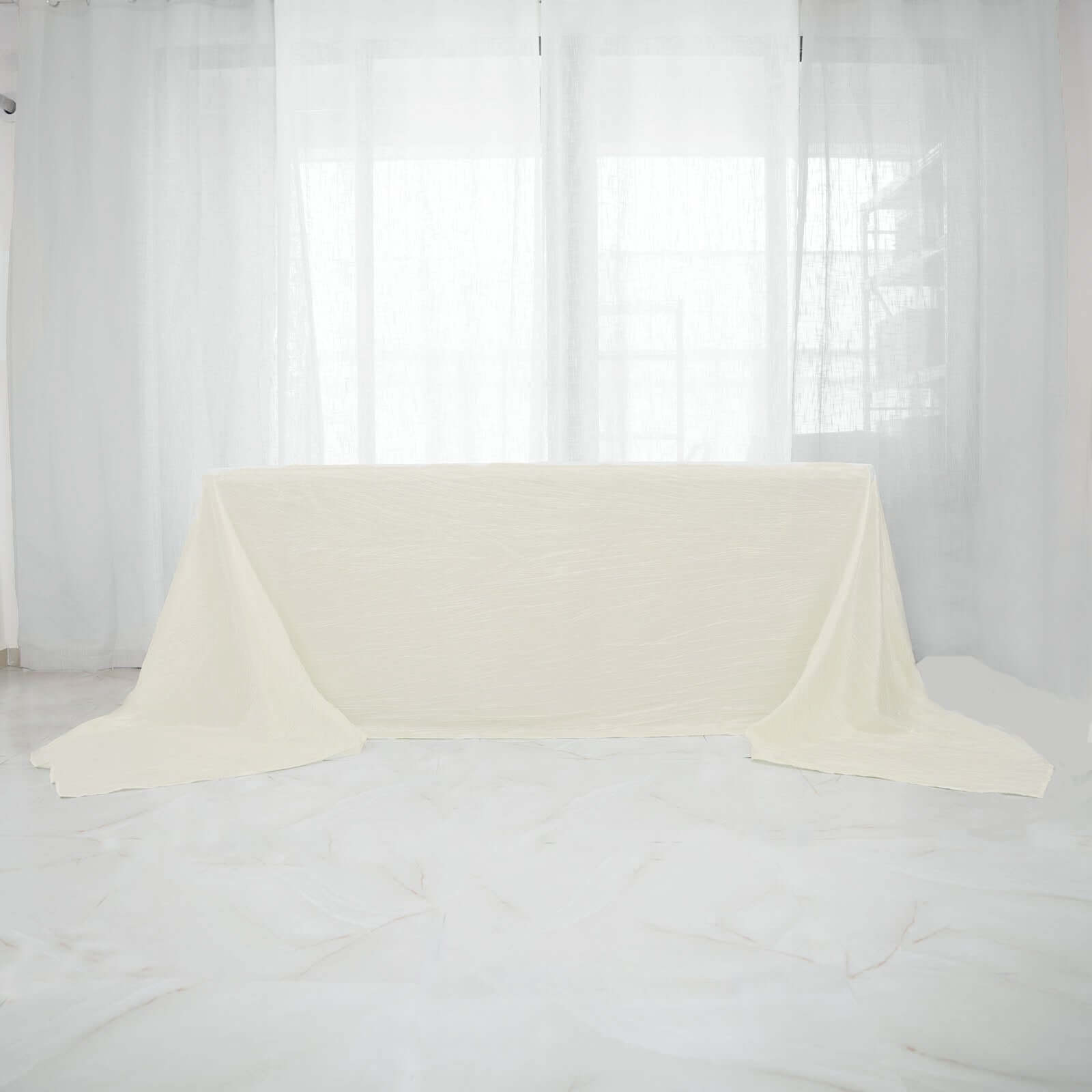 Ivory Crinkle Taffeta Rectangle Tablecloth 90x156 - Seamless Accordion Design