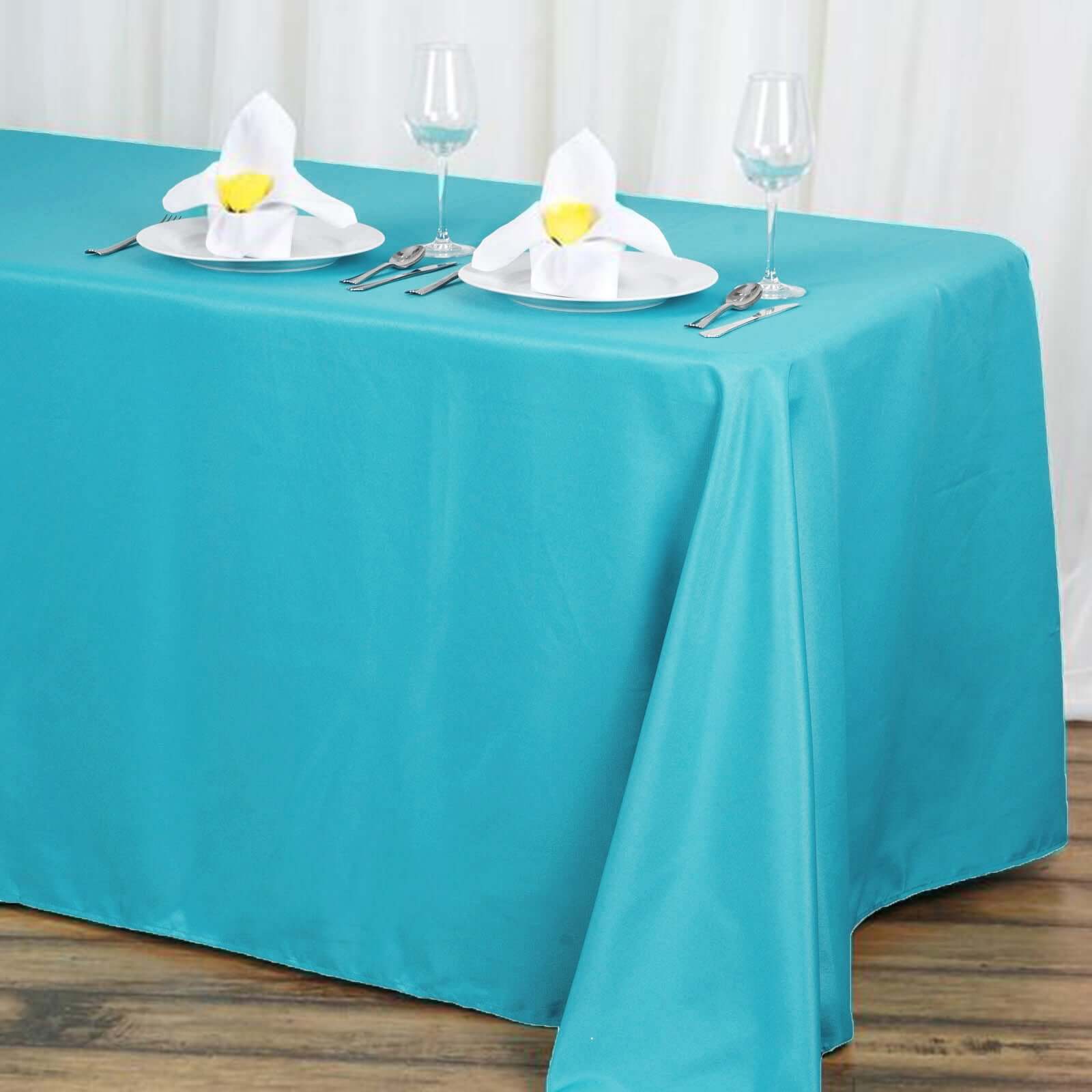 Get This Seamless Wrinkle-Resistant Turquoise Polyester Rectangle Tablecloth 90x132