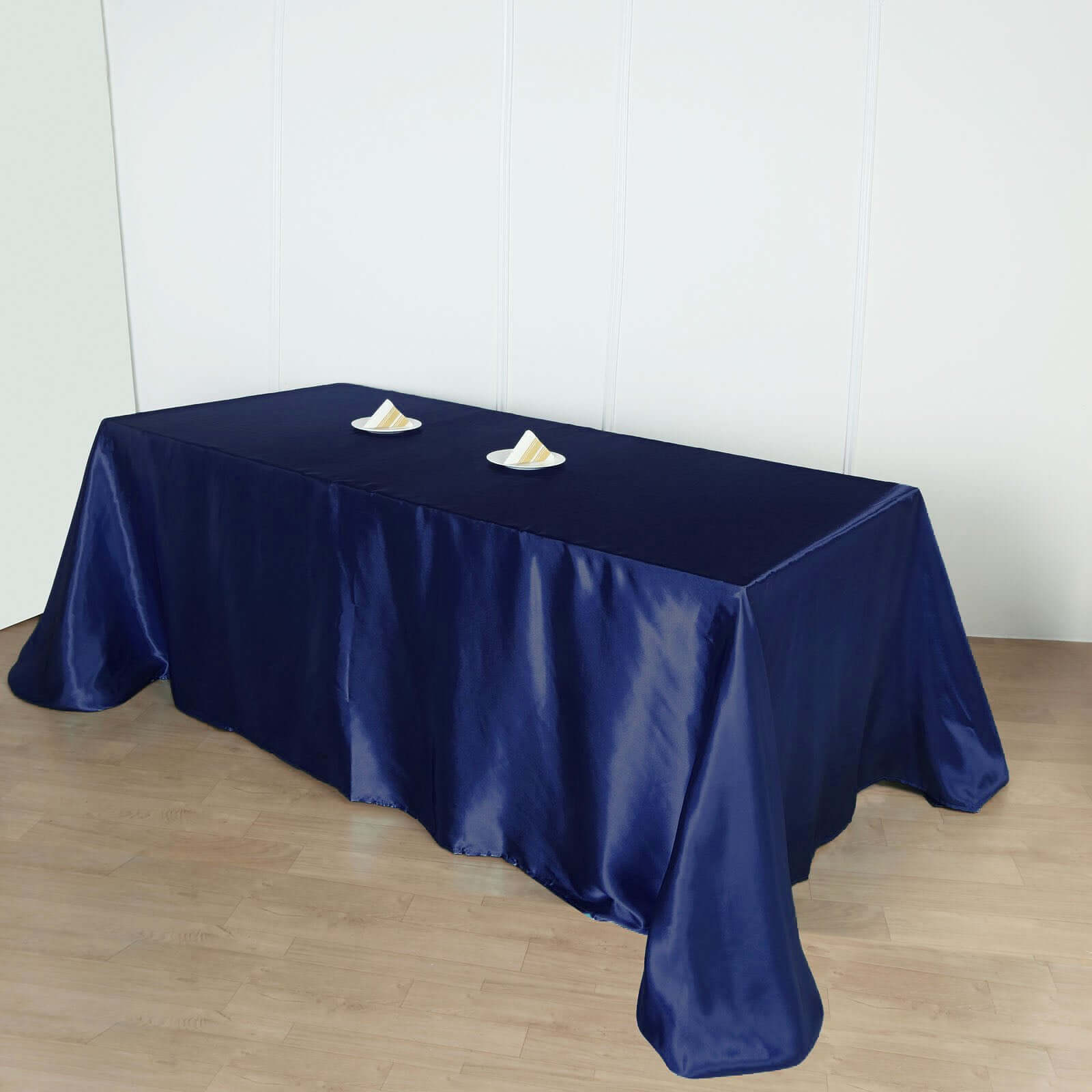 Navy Blue Seamless Satin Tablecloth 90x156 - Perfect for Events