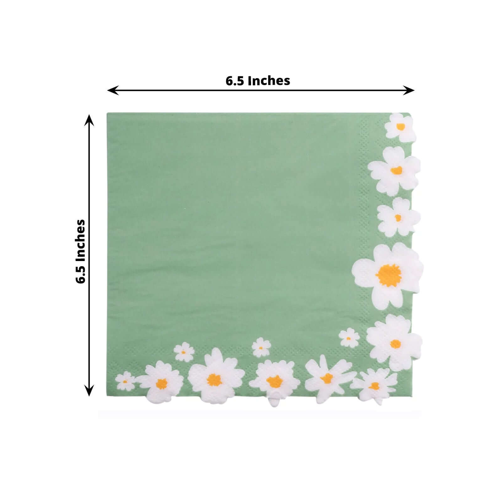 20-Piece Sage Green Daisy Flower 2-Ply Soft 18GSM Paper Beverage Napkins 6.5x6.5