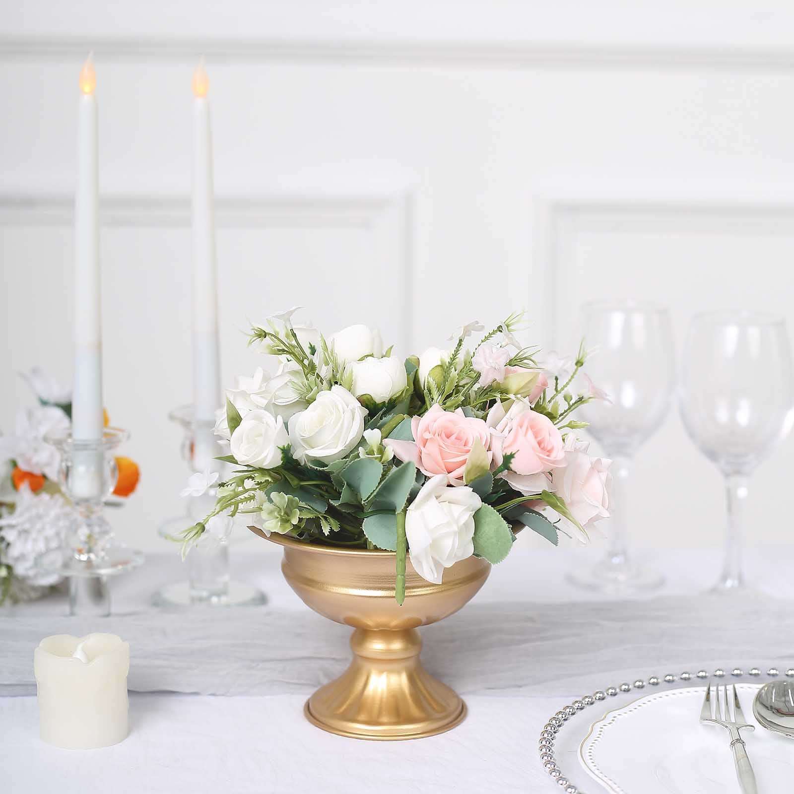 2-Pack Antique Gold Metal Wine Goblet Style Mini Compote Flower Vases for Elegant Wedding Centerpieces