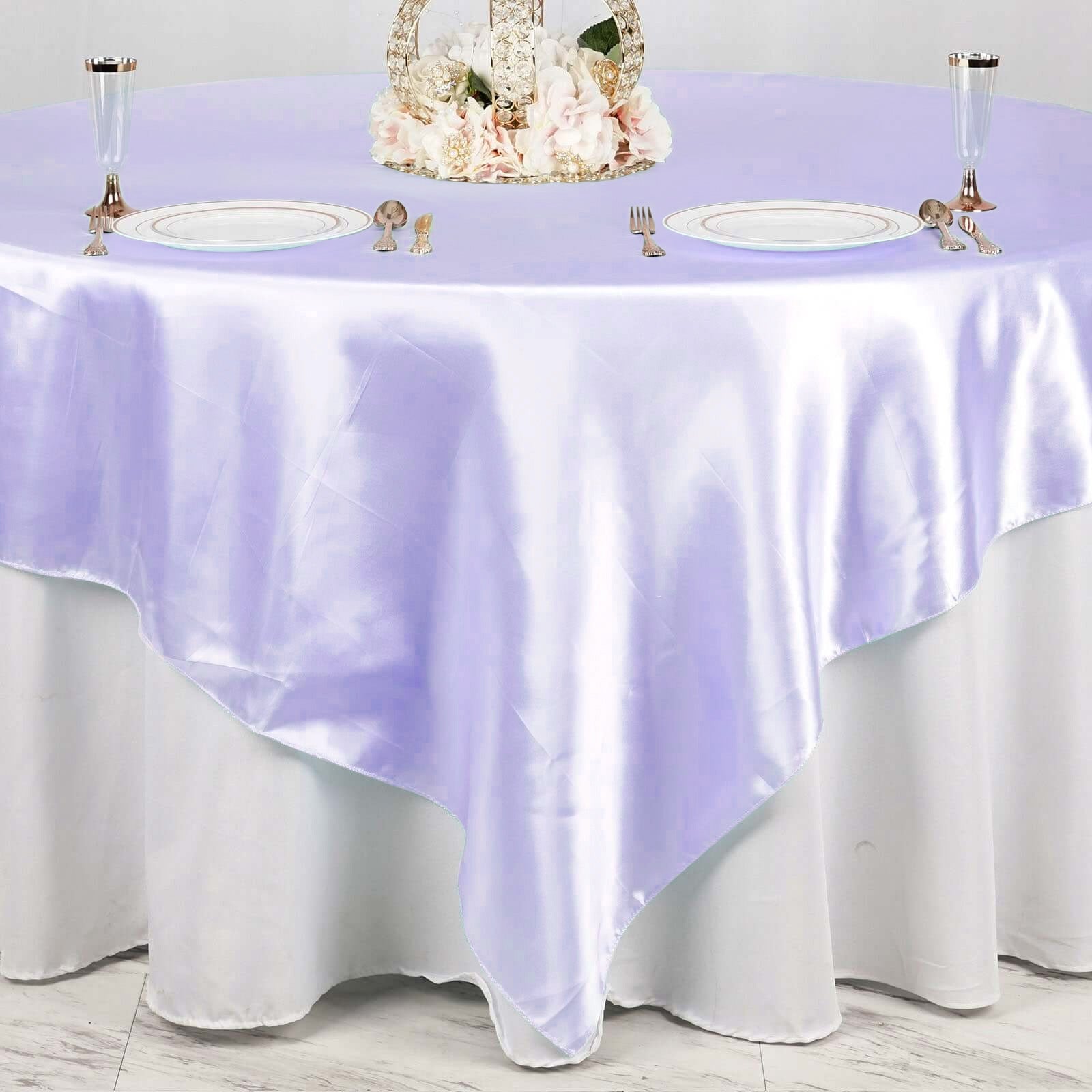 Lavender Lilac Satin 90x90 Square Table Overlay with Smooth Finish